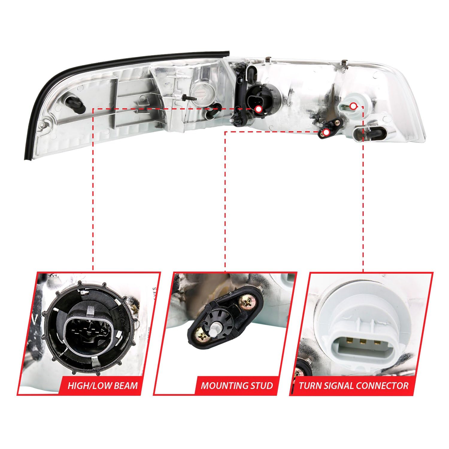1998-2005 Ford Crown Victoria ANZO Crystal Headlight Chrome with Bumper Light (OE)