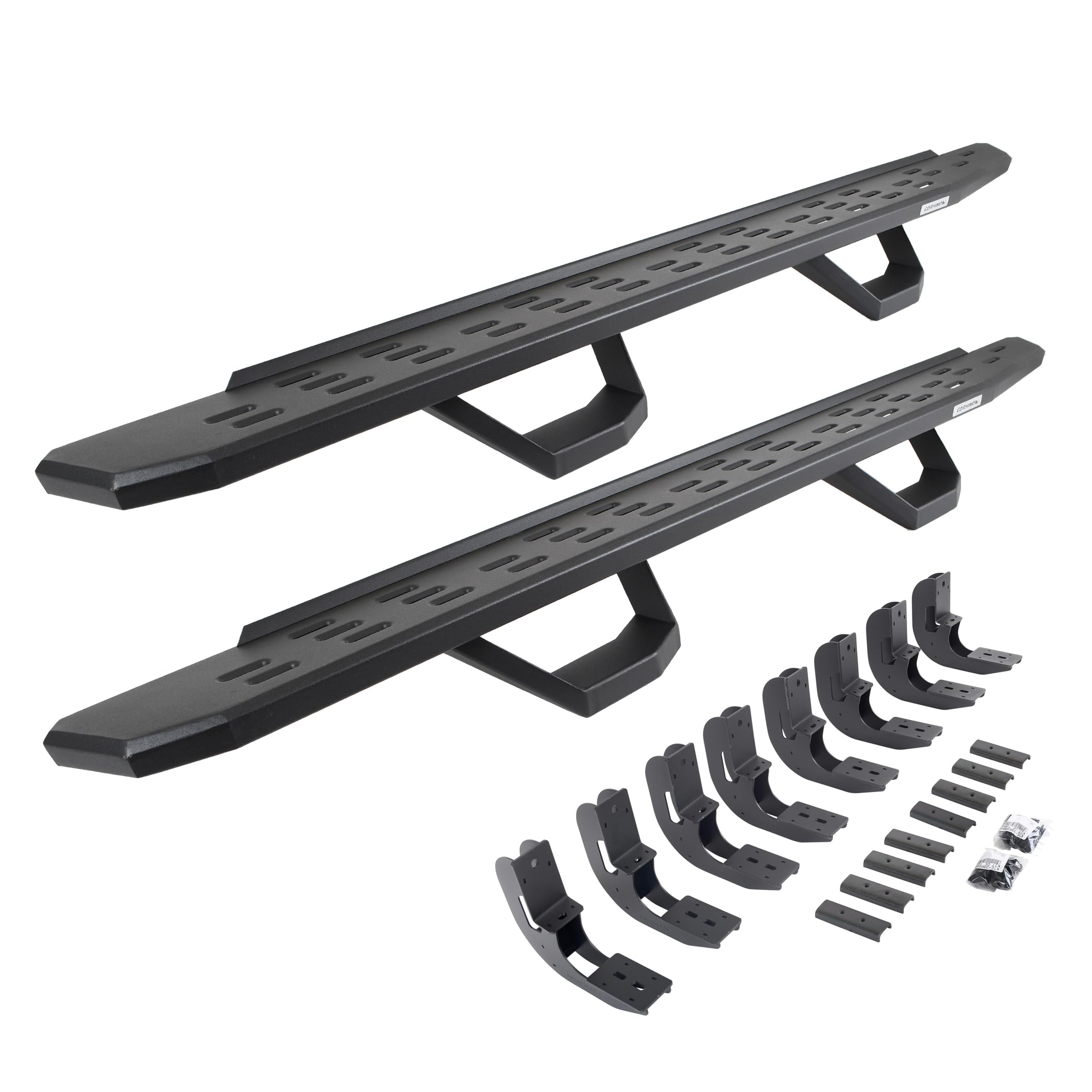 Go Rhino RB30 Running Boards, & Brackets, 2 Pair of Drop Steps | Galvanized Steel, Textured Black | 6960488020PC | Fits 2019-2025 Chevrolet Silverado & GMC Sierra Double Cab (See Description)