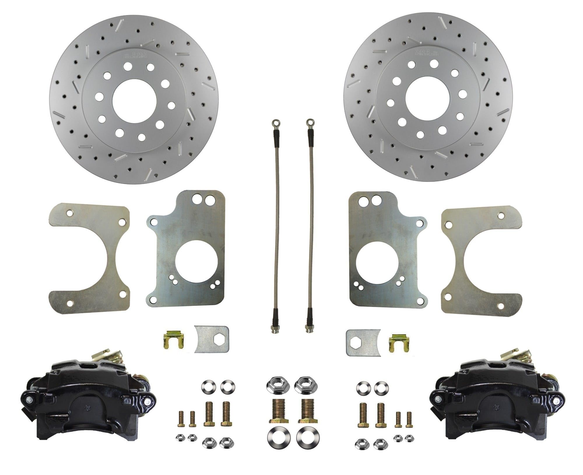 LEED BRAKES Disc Brake Conversion Kit Rear - Gm 10 Bolt Axles With 3 Bolt Flange - Black Calipers And Maxgrip Xds