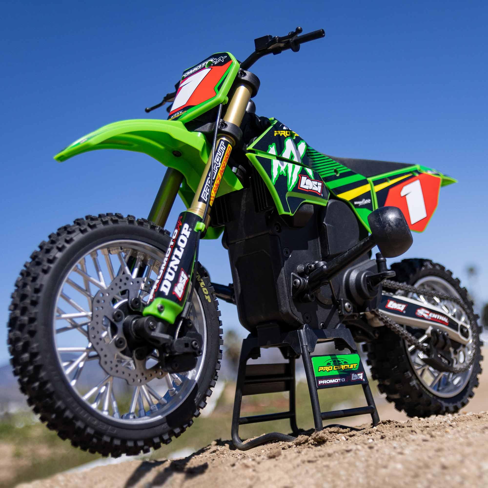 Losi Promoto-MX RC Motorcycle 1/4 Ready-to-Run Combo Includes Battery and Charger Pro Circuit LOS06002 Green