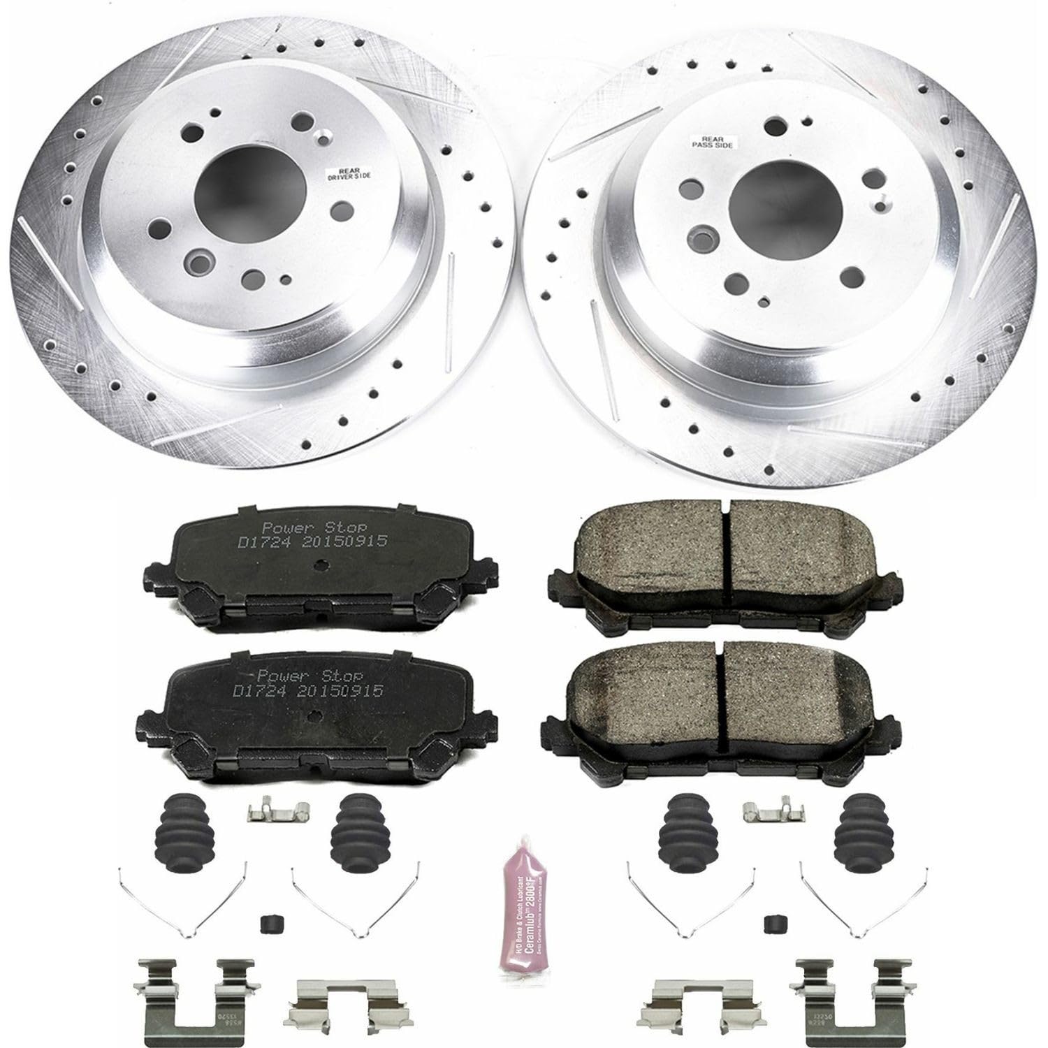Rear Power Stop K7727 Z23 Carbon Fiber Brake Pads with Drilled & Slotted Brake Rotors Kit