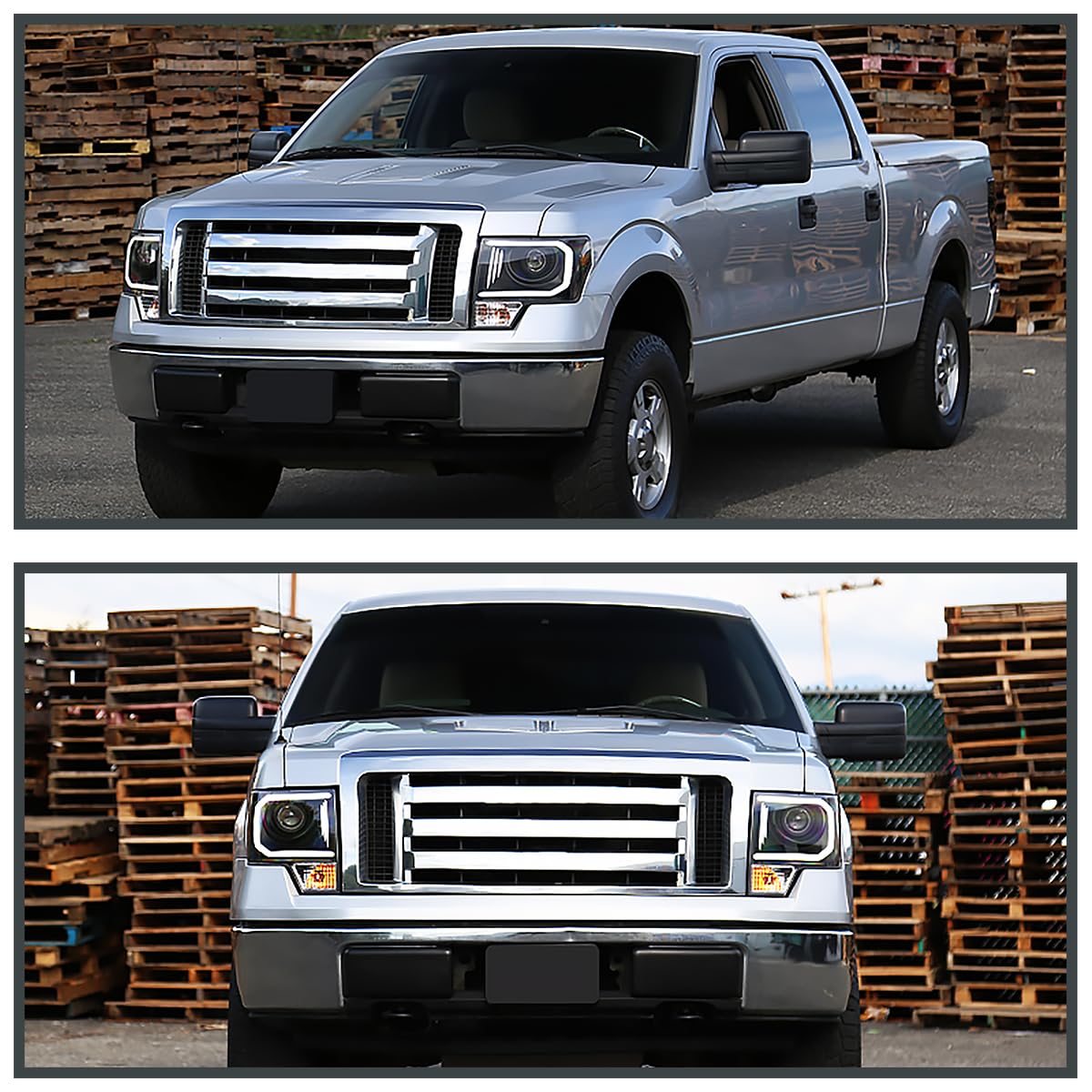 Black SPEC-D TUNING Projector Headlights w/LED Tube Compatible with 2009-2014 Ford F150, Left + Right Pair Headlamps Assembly