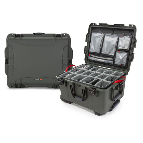 NANUK 960 Wheeled Series Lightweight NK-7 Resin Waterproof Hard Case with Padded Dividers and Lid Organizer, Olive
