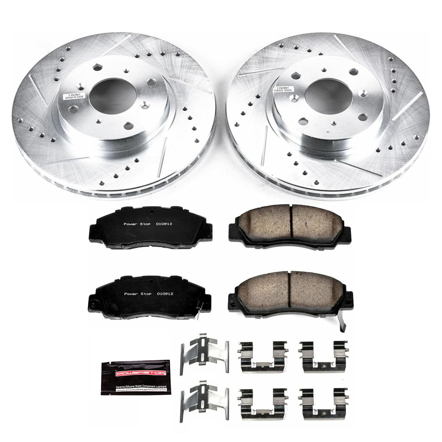 Power Stop K1037 Z23 Carbon Fiber Brake Pads with Drilled & Slotted Brake Rotors Kit For Honda Prelude 1993-1996 [Model Specific]