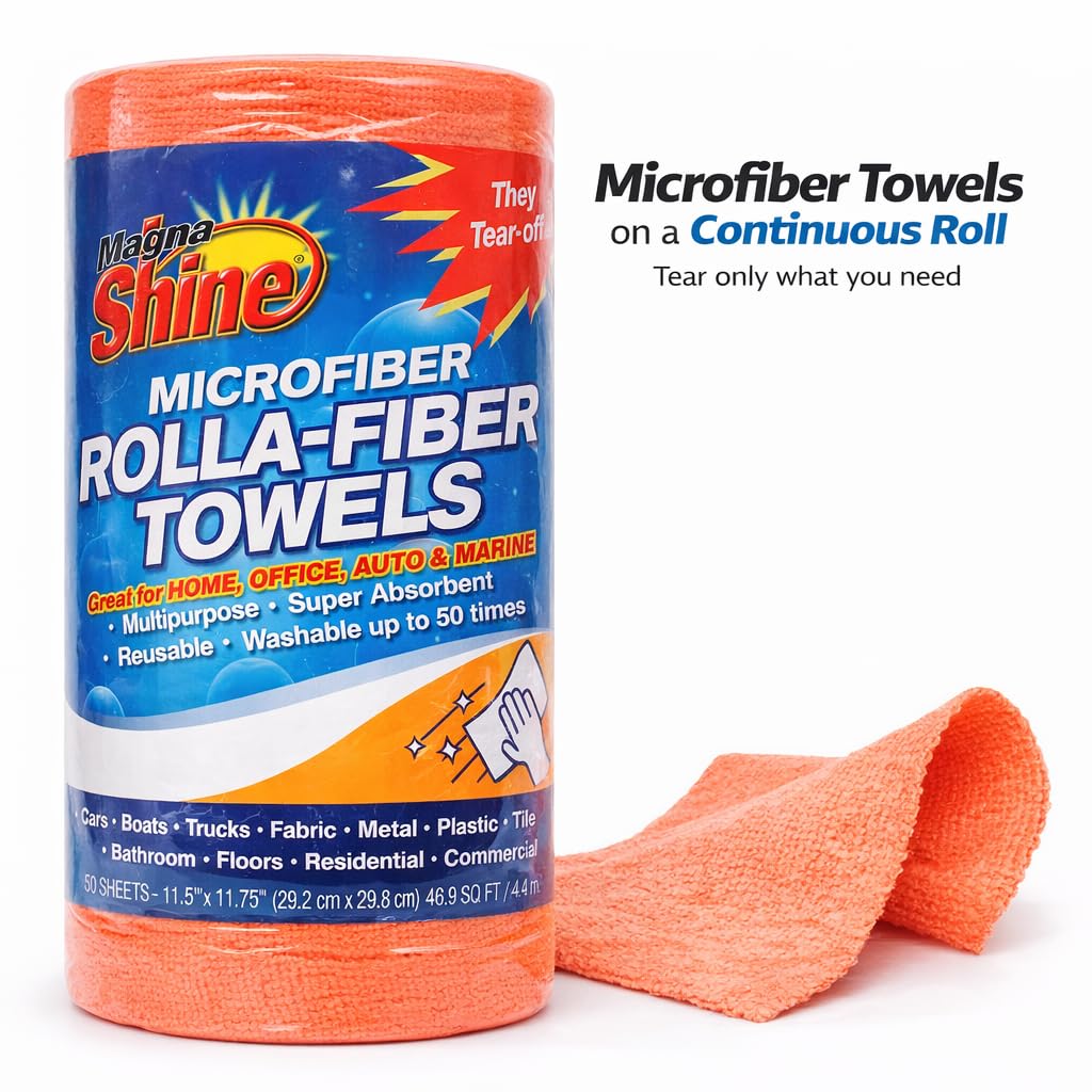 Rolla-Fiber Towels Magna Shine Microfiber Washable Roll of Microfiber Towels Tearable and Reusable Wash up to 50 Times