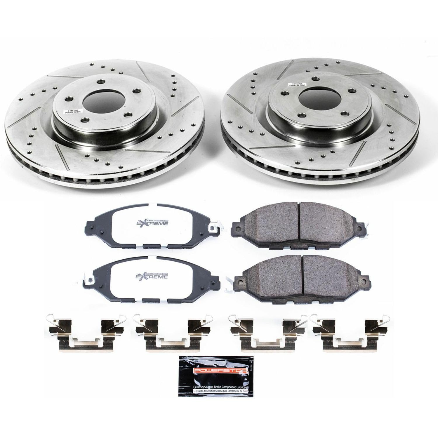 Power Stop Brake Kit Front For 2013 Infiniti JX35 2014 2015 2016 2017 2018 2019 2020 Infiniti QX60 - Truck & Tow Carbon Fiber Ceramic Pads & Drilled and Slotted Rotors Replacement, K6496-36