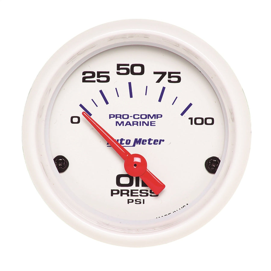 AUTO METER Gauge, Oil Pressure, 2 1/16", 100Psi, Electric, Marine White (200758)