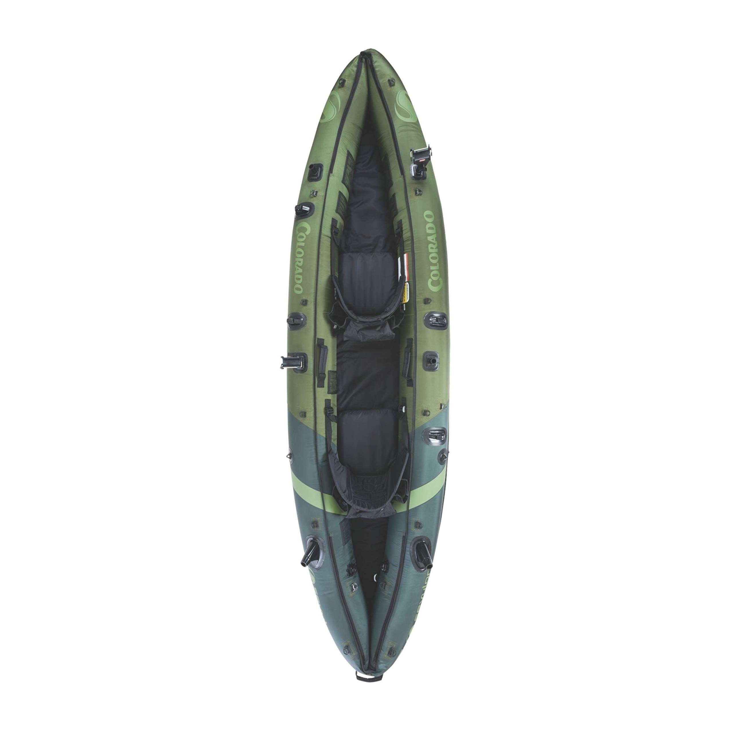 2-Person Sevylor Colorado Inflatable Fishing Kayak Complete with Paddle & Rod Holders Adjustable Seats and Carry Handle; Kayak Can Fit Trolling Motor