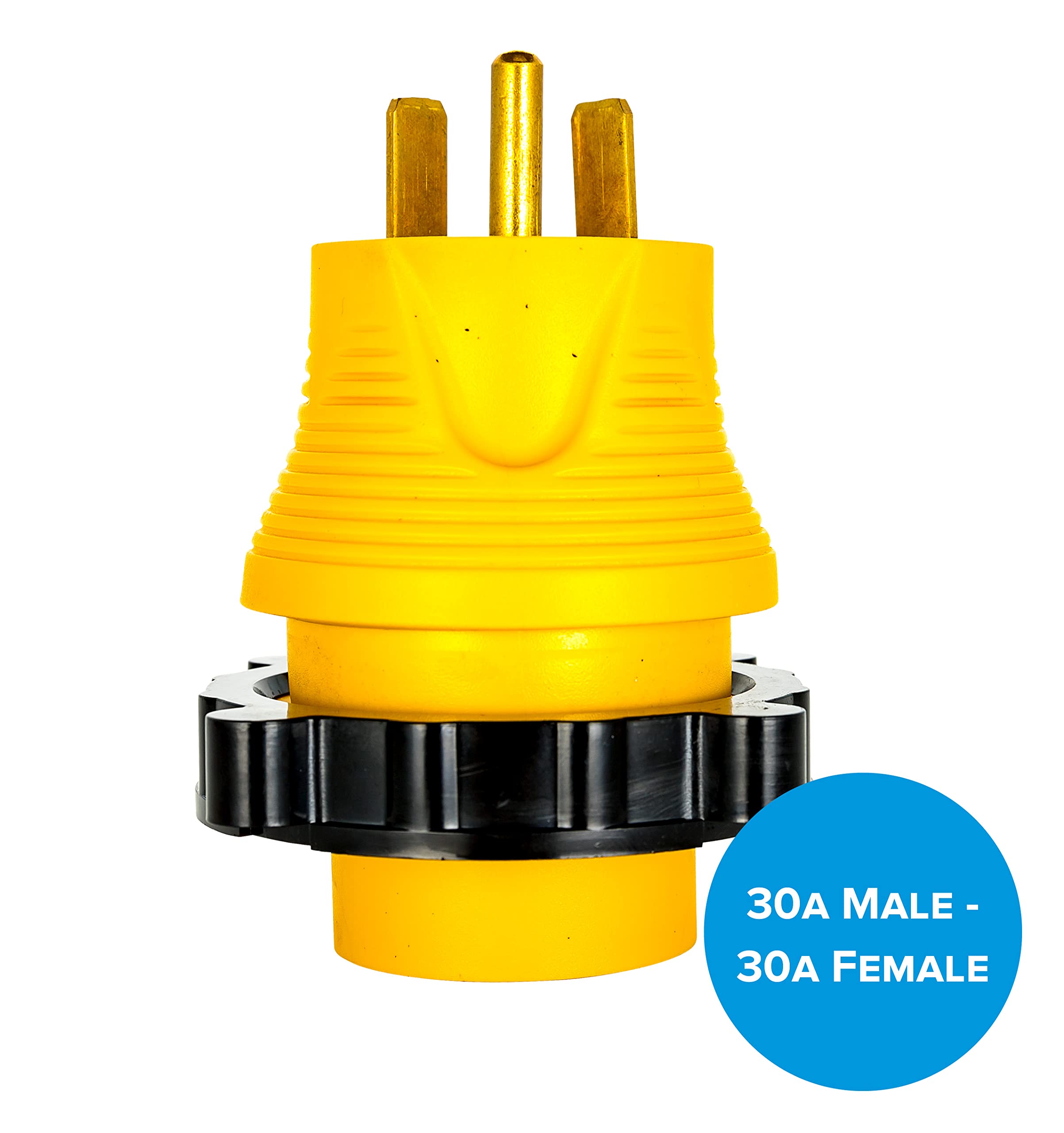 Camco 30A-30A Power Grip RV/Camper Locking Adapter | Compatible with 30-Amp Locking Plugs | Weatherproof Connection | Easy Outlet Removal | 125 Volt / 3750 Watt (55642)