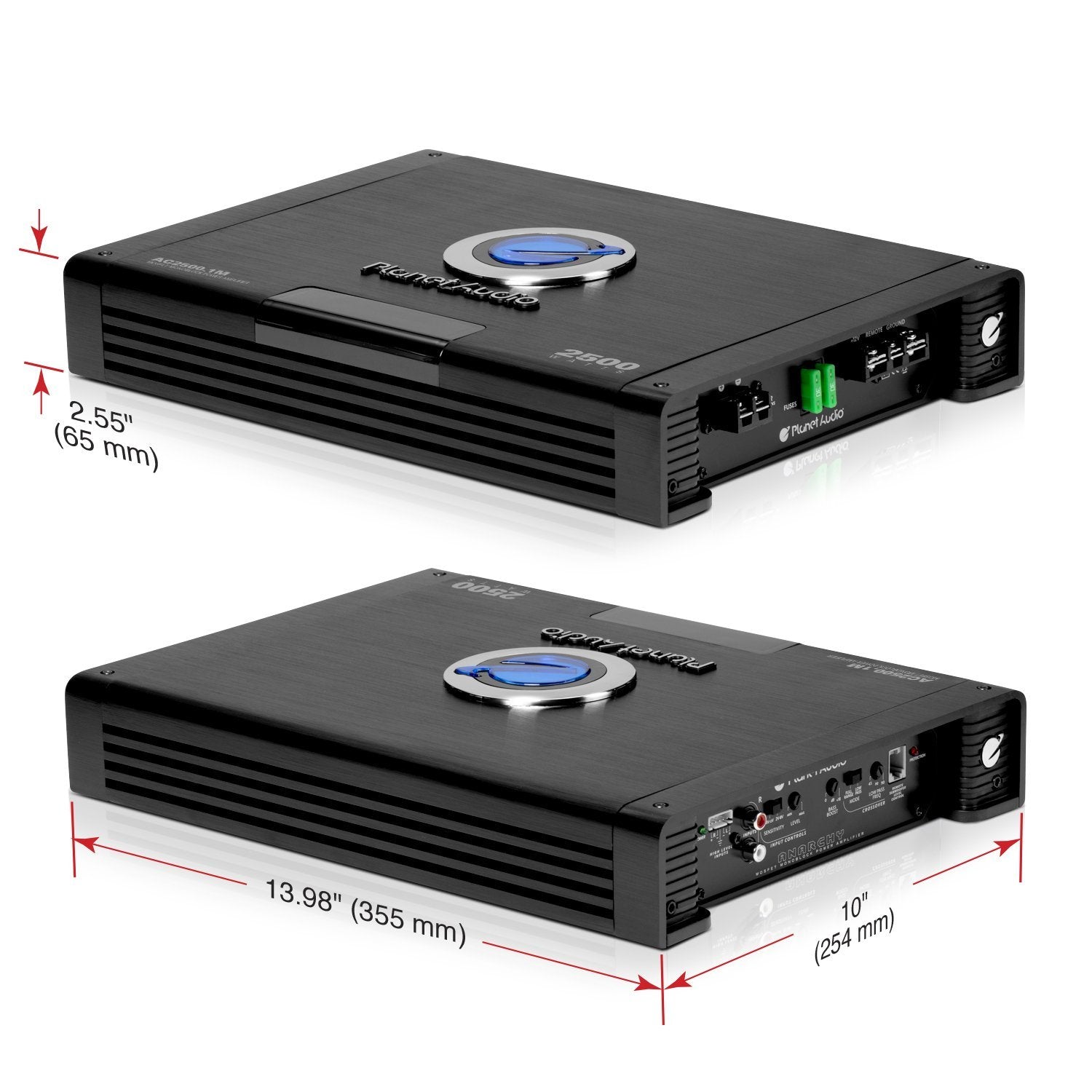 Planet Audio Monoblock AC2500.1M Car Amplifier - 2500 Watts Max Power, 2/4 Ohm Stable, Class A/B, Mosfet Power Supply, Remote Subwoofer Control