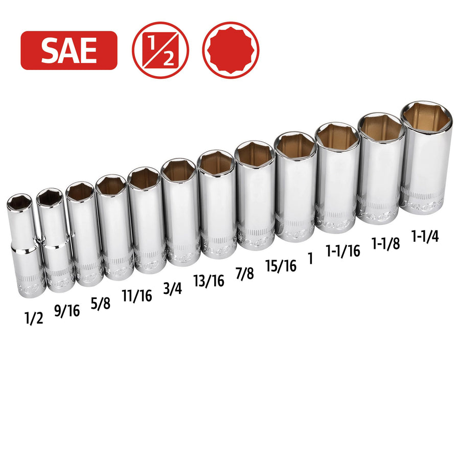 12 Pc. Ingersoll Rand 1/2 in. Drive Deep Socket Set - SAE 6 Pt.- 752054