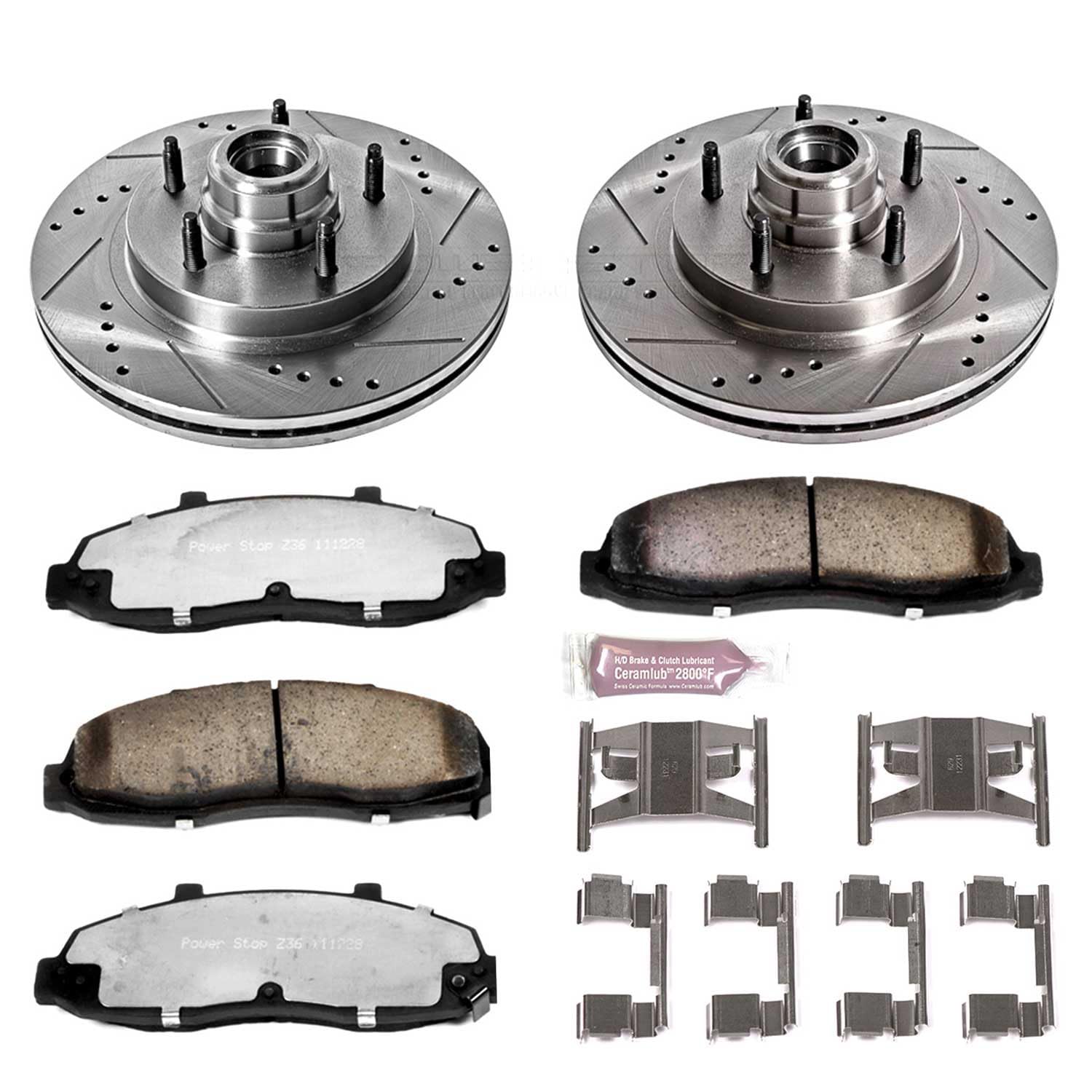 Power Stop Z36 Front K1863-36 Truck & Tow Brake Kit, Carbon Fiber Ceramic Brake Pads and Drilled/Slotted Brake Rotors For Ford F-150 1997-2000 [Model Specific]