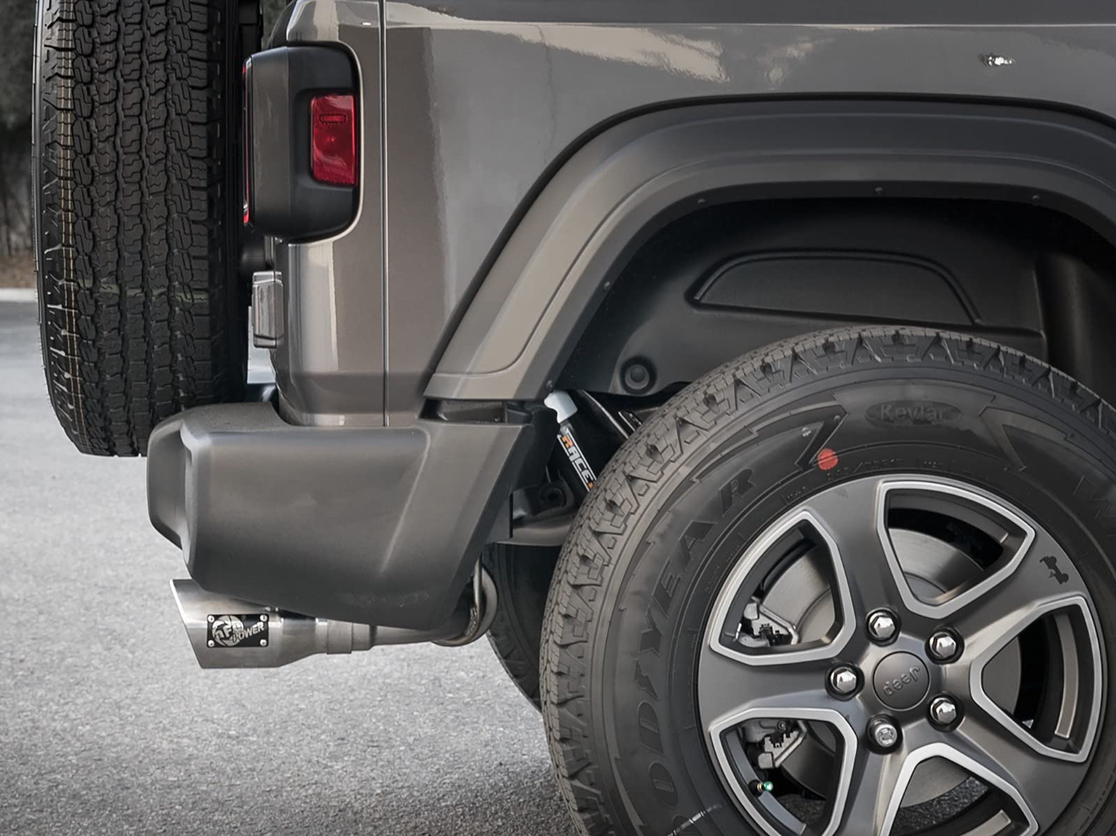 Rebel Series aFe Power 49-48096-P 3 IN to 2-1/2 IN 409 Stainless Steel Cat-Back Exhaust w/Polished Tip, fits Jeep Wrangler (JL) 18-21 L4-2.0L (t)