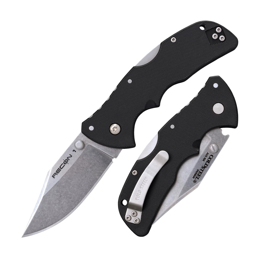 Mini Recon 1 COLD STEEL 3" AUS10A Clip Point Blade 4" GFN Handle Folding Knife w/Tri-Ad Lock, Ambidextrous Pocket/Belt Clip