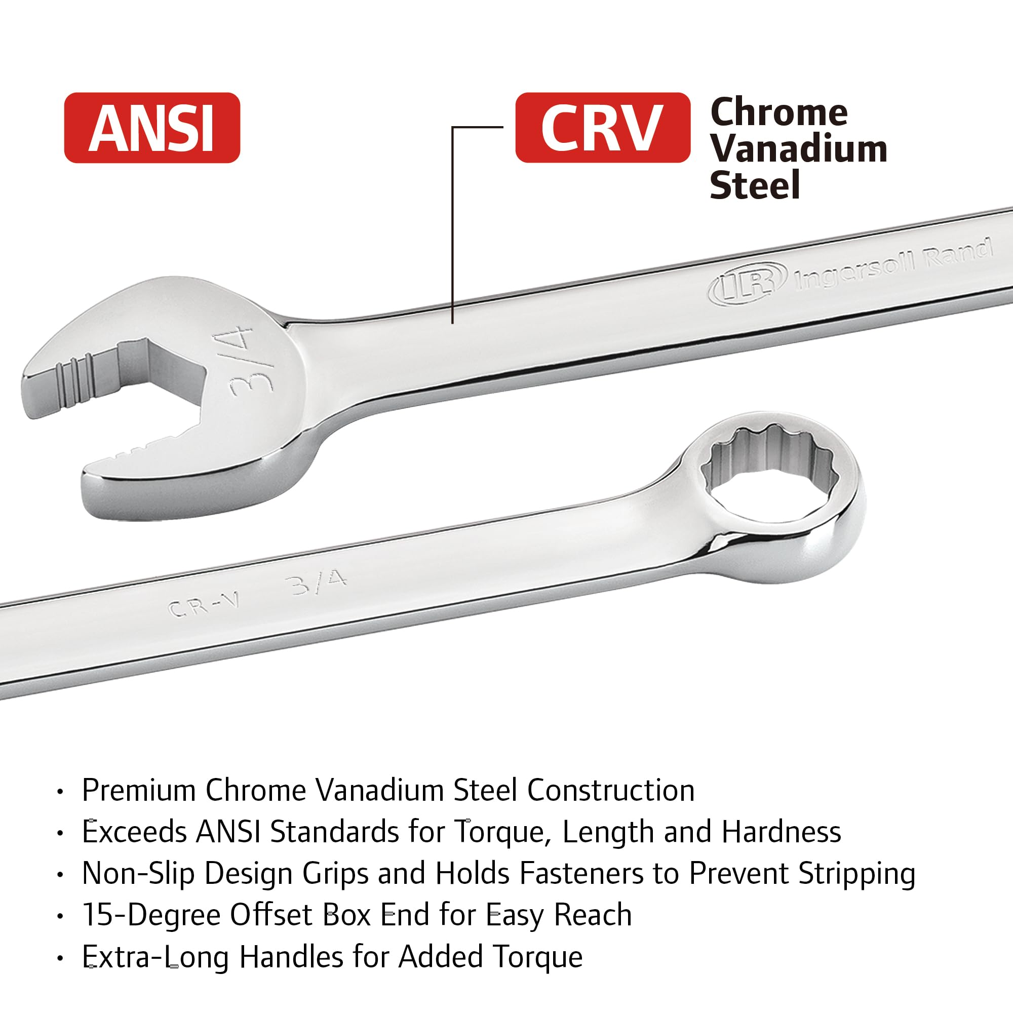 Ingersoll Rand 14 Pc. Tech Solutions Master Non-Slip Combination Wrench Set - SAE- 752008, Silver