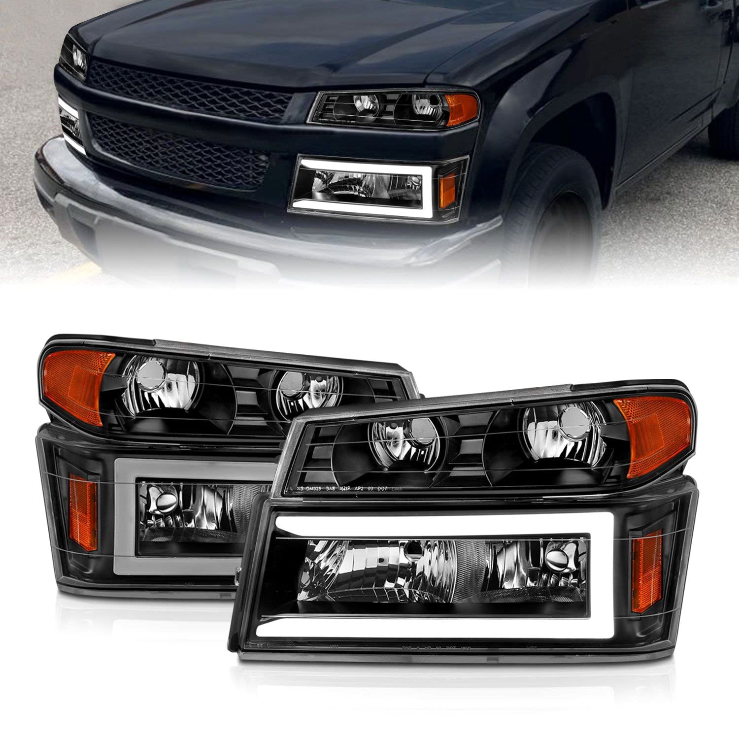04-12 GM Colorado/Canyon/I-Series Anzo USA - Crystal Headlights - w/Light Bar Black Housing 4pcs (111558)