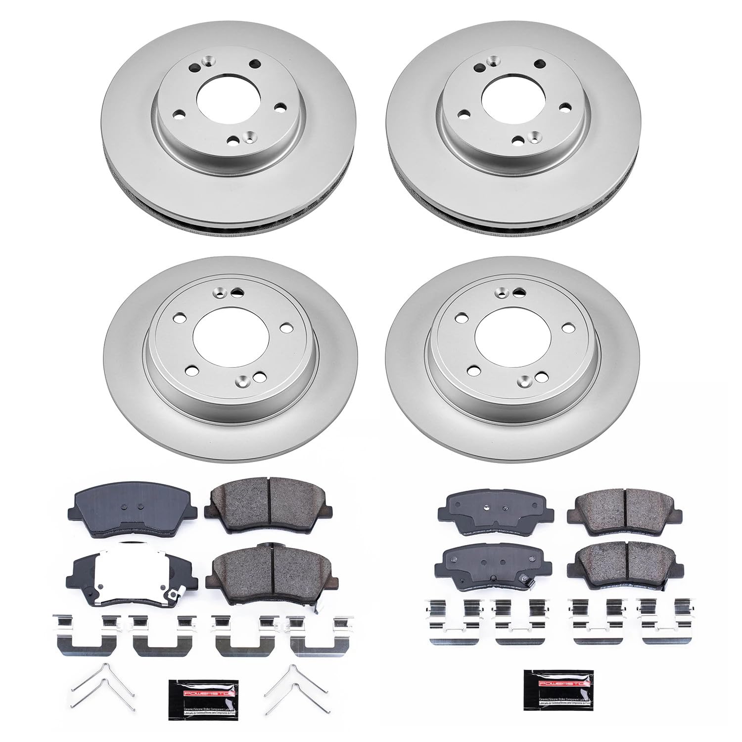 Power Stop Z17 CRK8508 Front and Rear Coated Rotor Kit-Coated Brake Rotors, Ceramic Brake Pads For Hyundai Elantra GT 2018-2020 [Model Specific]