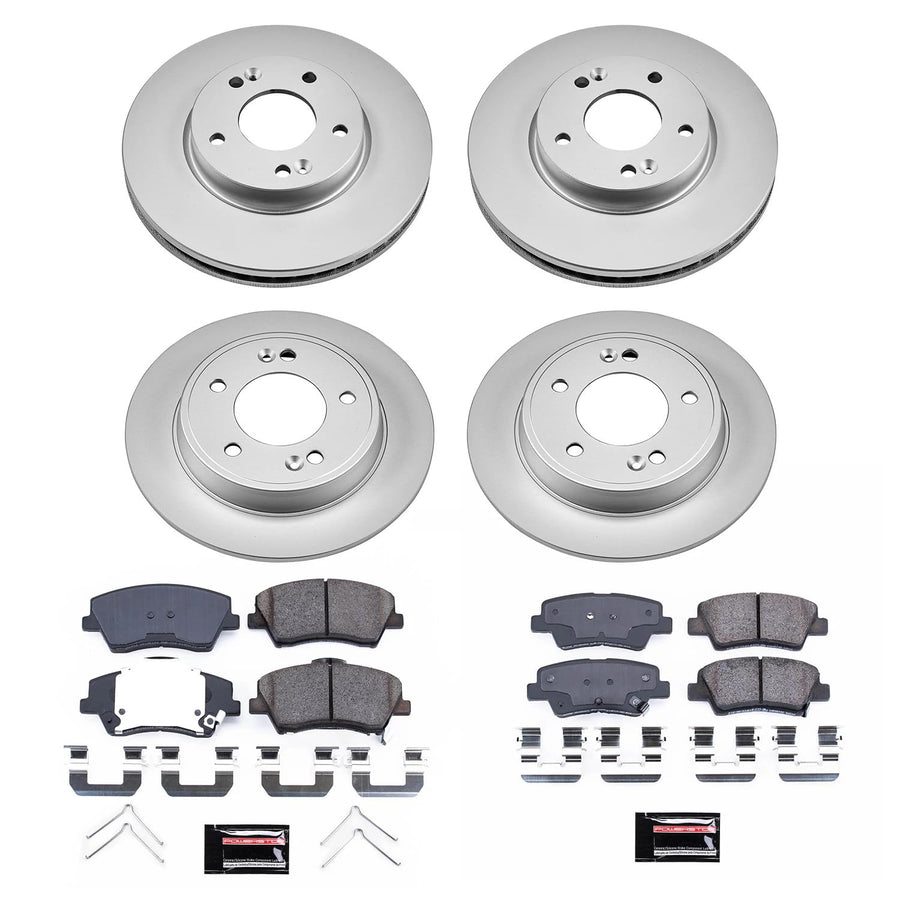 Power Stop Z17 CRK8508 Front and Rear Coated Rotor Kit-Coated Brake Rotors, Ceramic Brake Pads For Hyundai Elantra GT 2018-2020 [Model Specific]