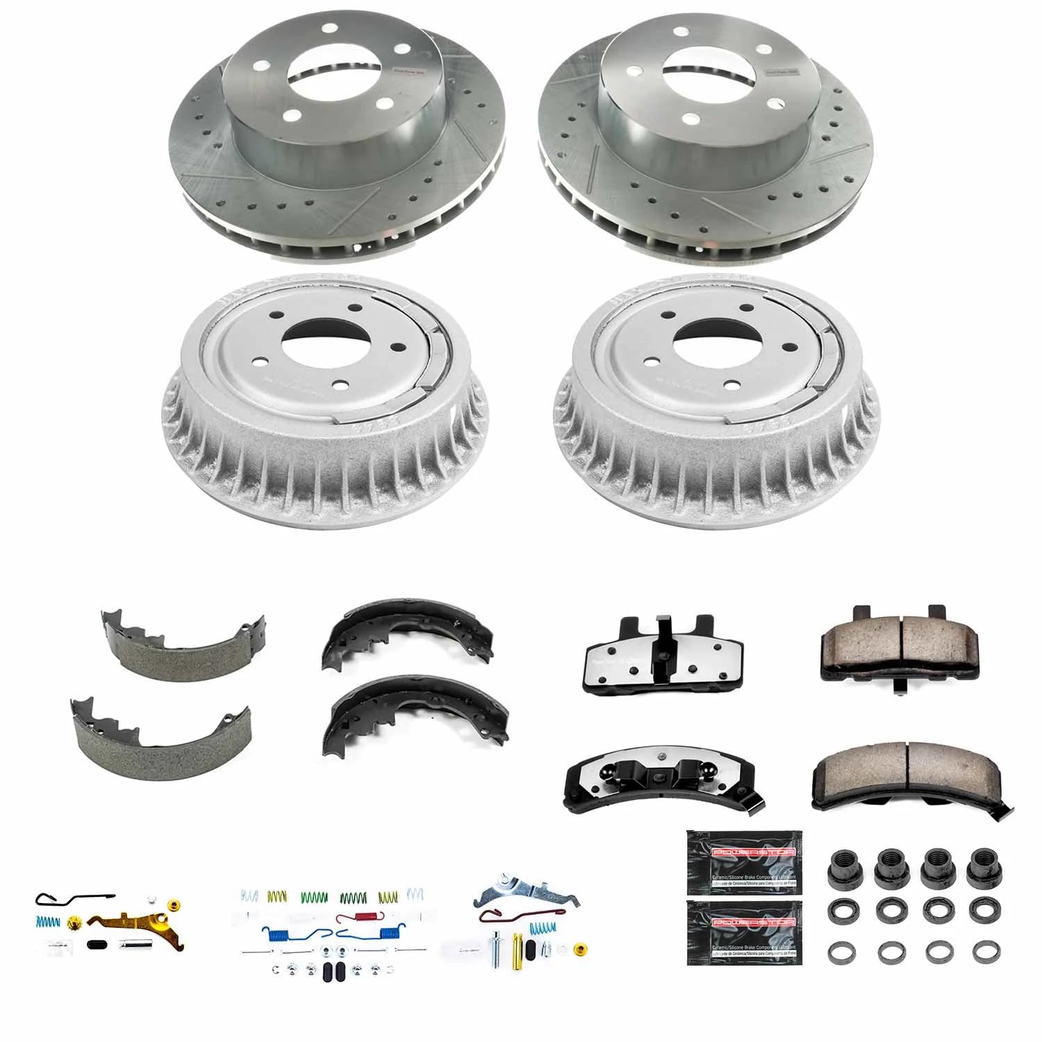 Power Stop Z36 K15048DK-36 Front and Rear Brake Kit-Brake Drums & Carbon Ceramic Brake Pads For Chevrolet Astro 1990-2002, GMC Safari 2001-2002 [Model Specific]