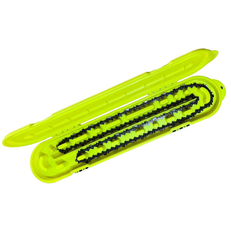 Universal Portable Saw Chain Storage Case - Pro Series for Long Blades, Double Row, Double-Sided for Sharp & Dull Chains, 2 Inches Tall, Made in USA - High-Vis Yellow - Holiday Gift for Family