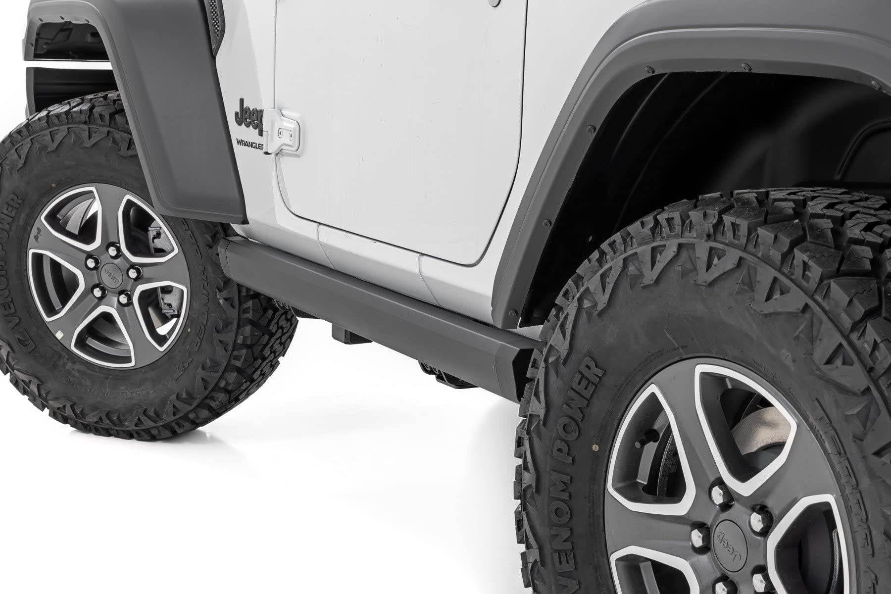 Rough Country Power Running Boards with LED Step Lights for Jeep Wrangler JL (2018-2025) 2-Door - Electric Dual Motor Powerstep Board & Retractable Truck Steps
