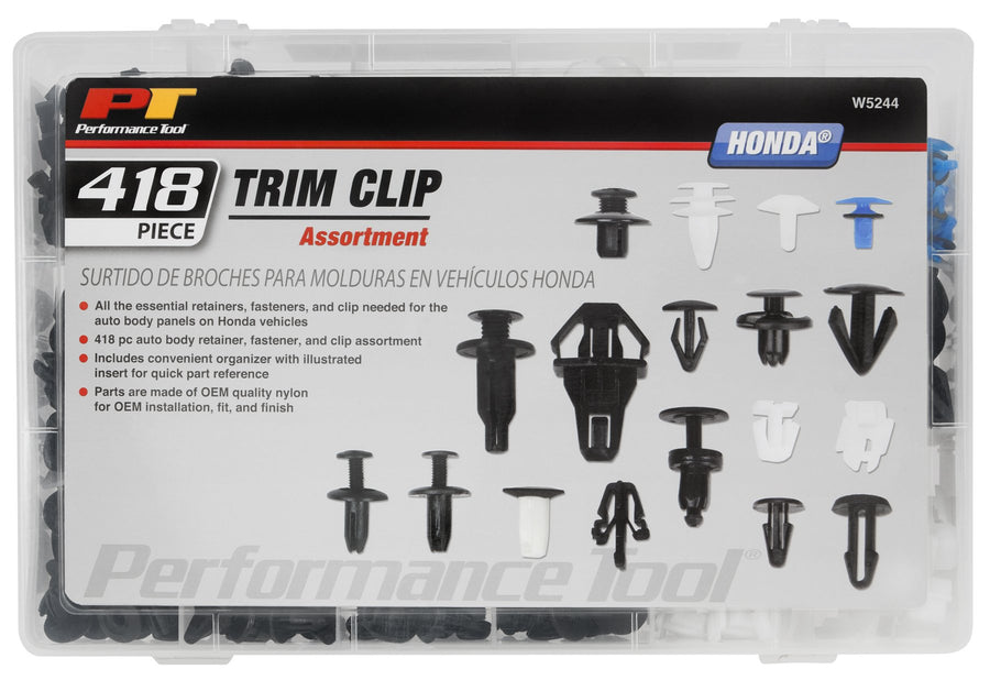 Honda Performance Tool W5244 418pc Trim Clip Assortment | Trim Clips for Doors, Bumpers, Paneling & More | Most Popular Sizes for Honda | Includes Case & Picture Insert for Quick Part Identification
