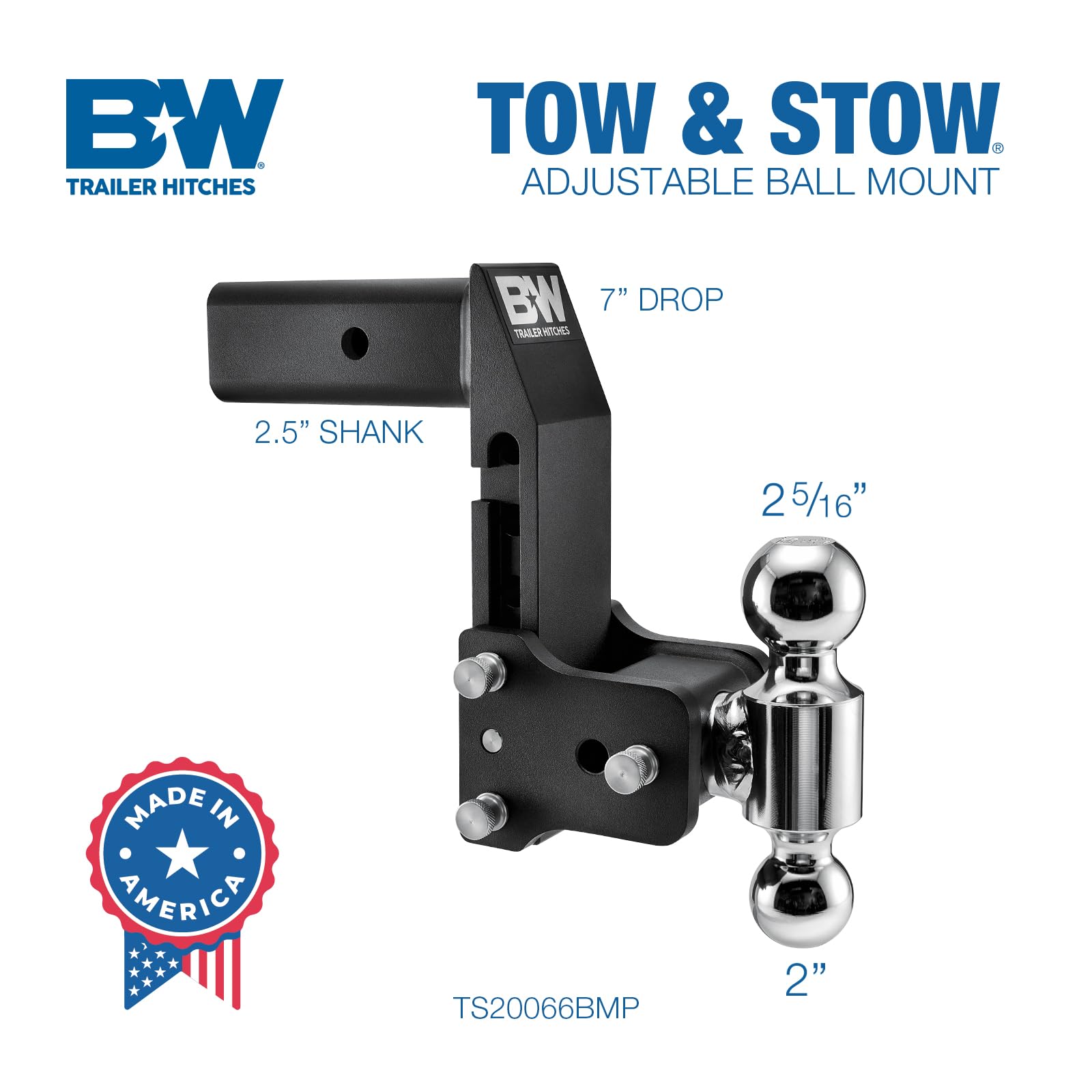 B&W MultiPro Tow & Stow B&W - Fits 2.5" Receiver, Dual-Ball (2" x 2-5/16") 18,000 GTW - TS20066BMP