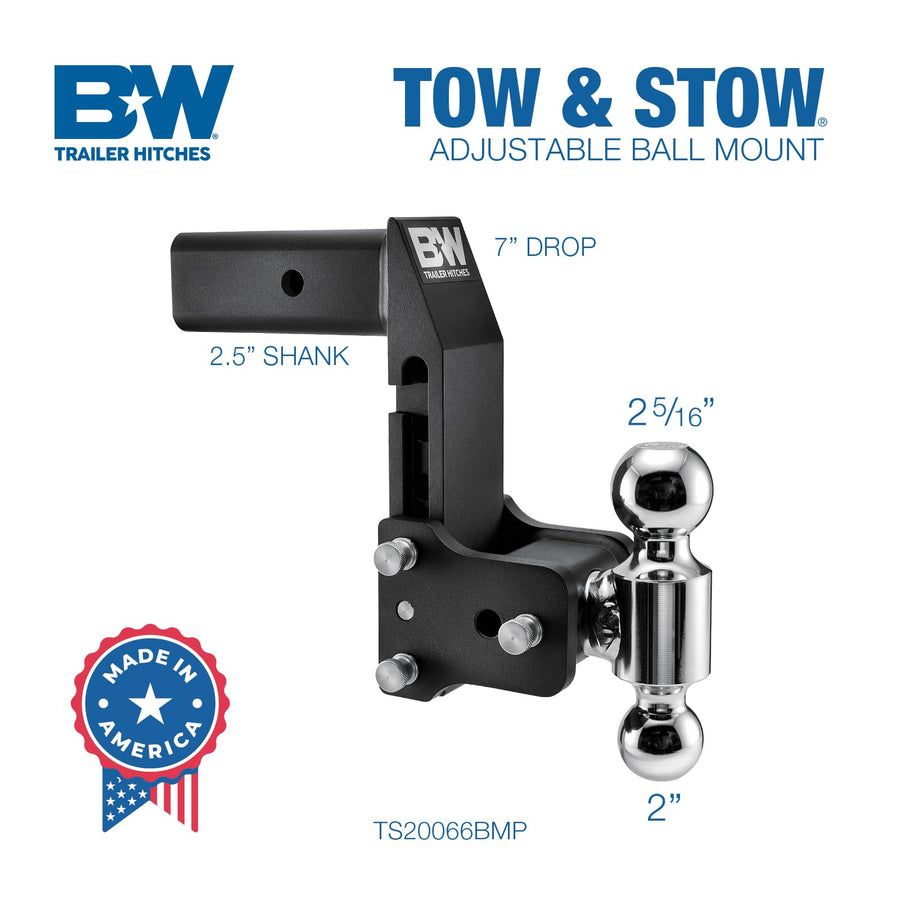 B&W MultiPro Tow & Stow B&W - Fits 2.5" Receiver, Dual-Ball (2" x 2-5/16") 18,000 GTW - TS20066BMP