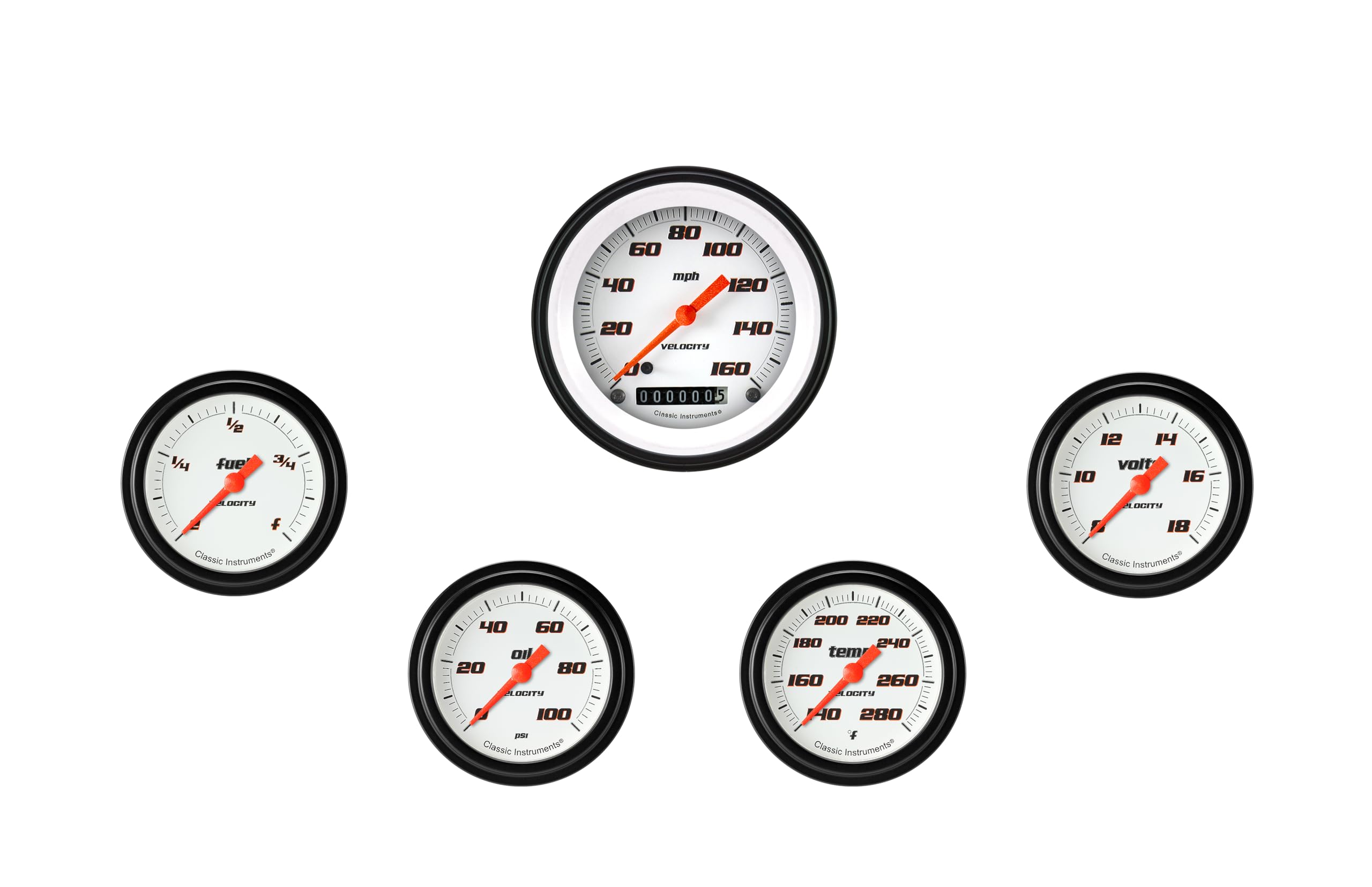 Velocity Black Classic Instruments VS300BBLF 2 5/8" Full Sweep 5 Gauge Set - GM