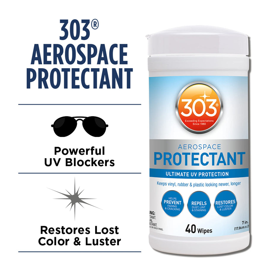 Products 303 (30321) Aerospace Protectant 40 Count Wipes - Ultimate UV Protection - Keeps vinyl, rubber, and plastic looking newer, longer, 40 Count
