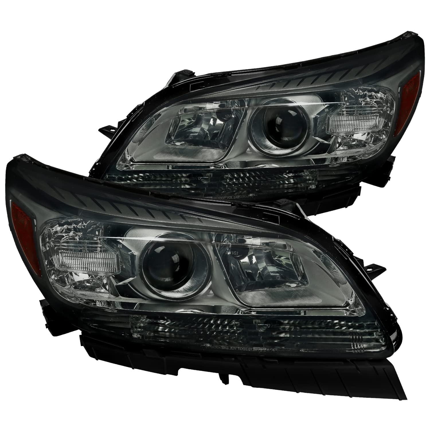 Spec-D Tuning Smoke Halogen Projector Headlights Head Lamps Compatible with Chevrolet Malibu 2013-2015 L+R Pair Head Light Lamp Assembly