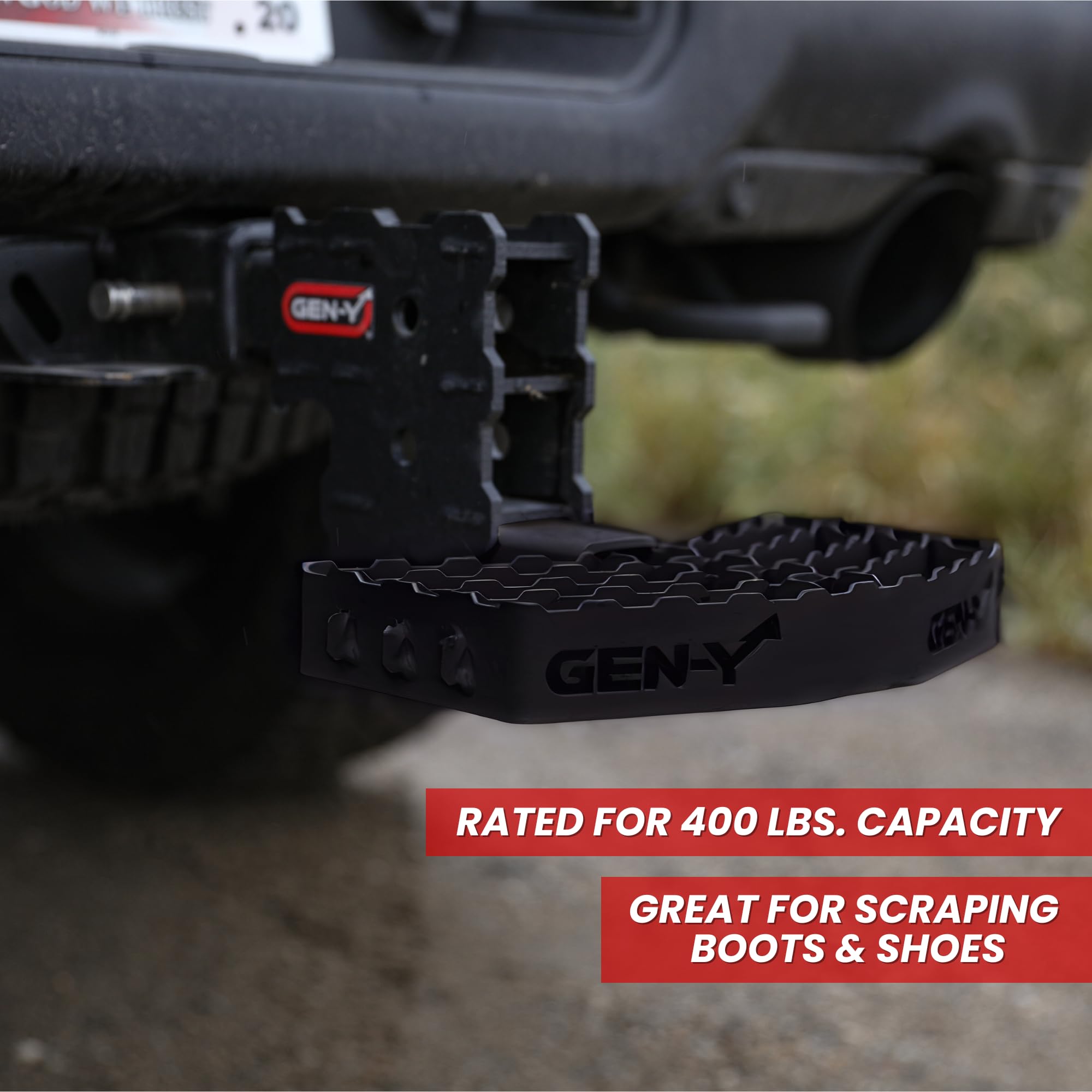 GEN-Y Serrated Hitch Step Hitch | 400 LB Capacity | Fits 2-Inch Receiver on Truck or Hitch | Non-Slip Design | Great for Scraping Boots & Shoes | Black