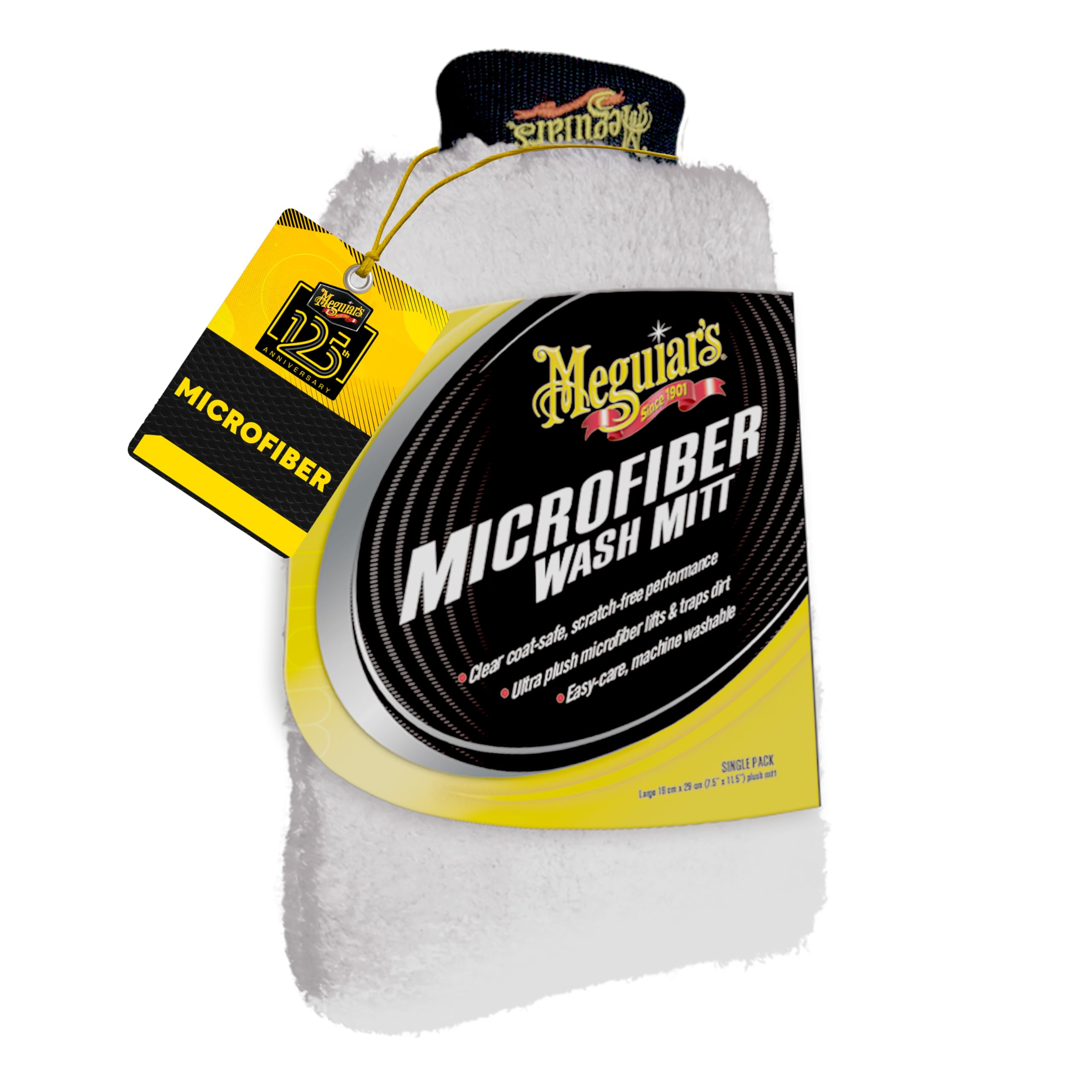 Meguiar's Microfiber Wash Mitt X3002, Super-Thick, Reusable Wash Mitt for Ultimate Finish, Safe on Clear Coats, Leaving You with A Show Car Finish, 1 Pack