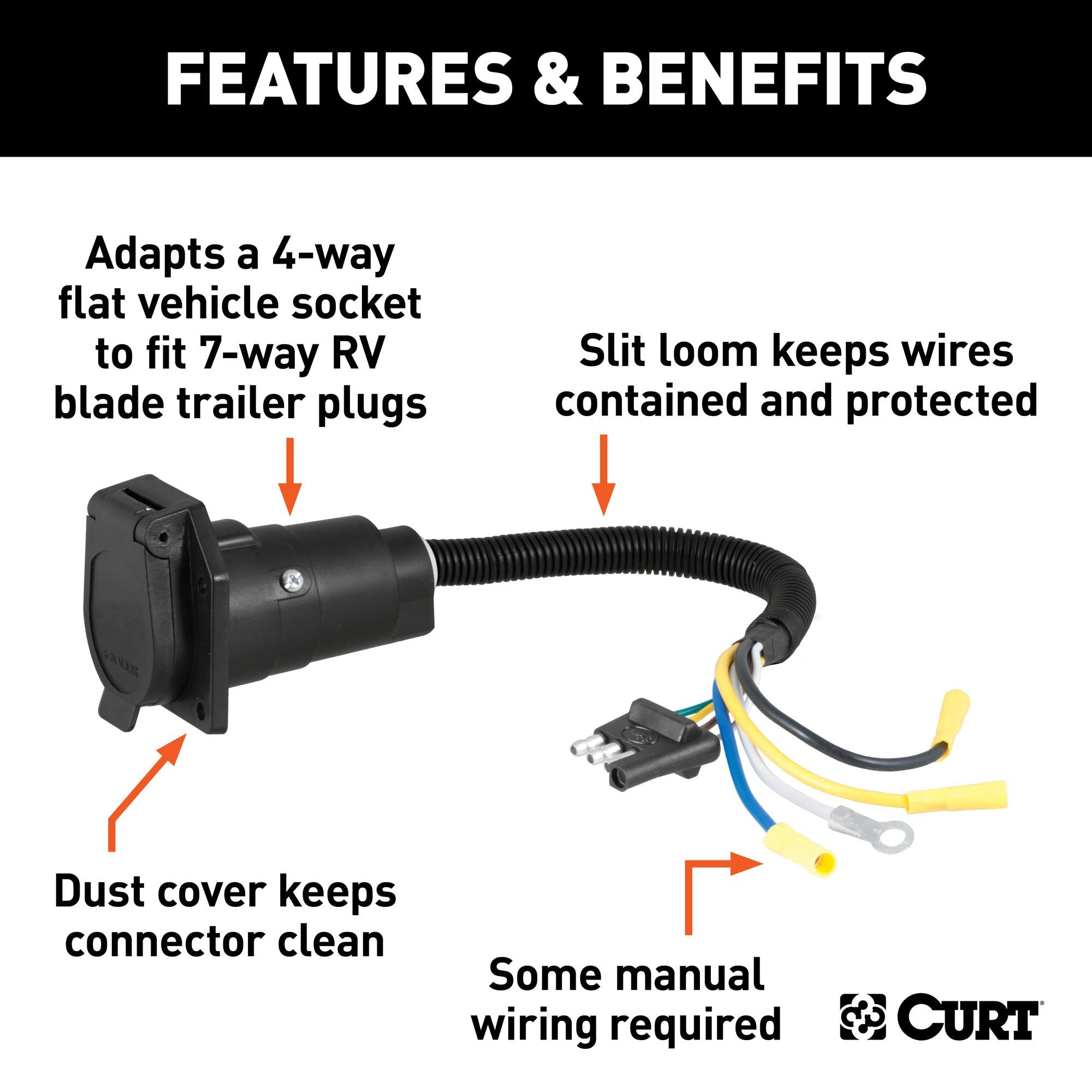 CURT 4-Way Flat Vehicle-Side to 7-Way RV Blade Trailer Wiring Adapter 57184