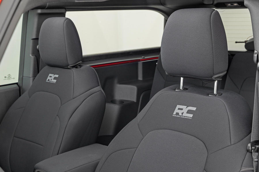 Rough Country Neoprene Seat Covers for 2-Door Ford Bronco (2021-2025) w/Bucket Seats - Waterproof & UV Resistant, Foam Padded, Front & Rear Seat Cover Set
