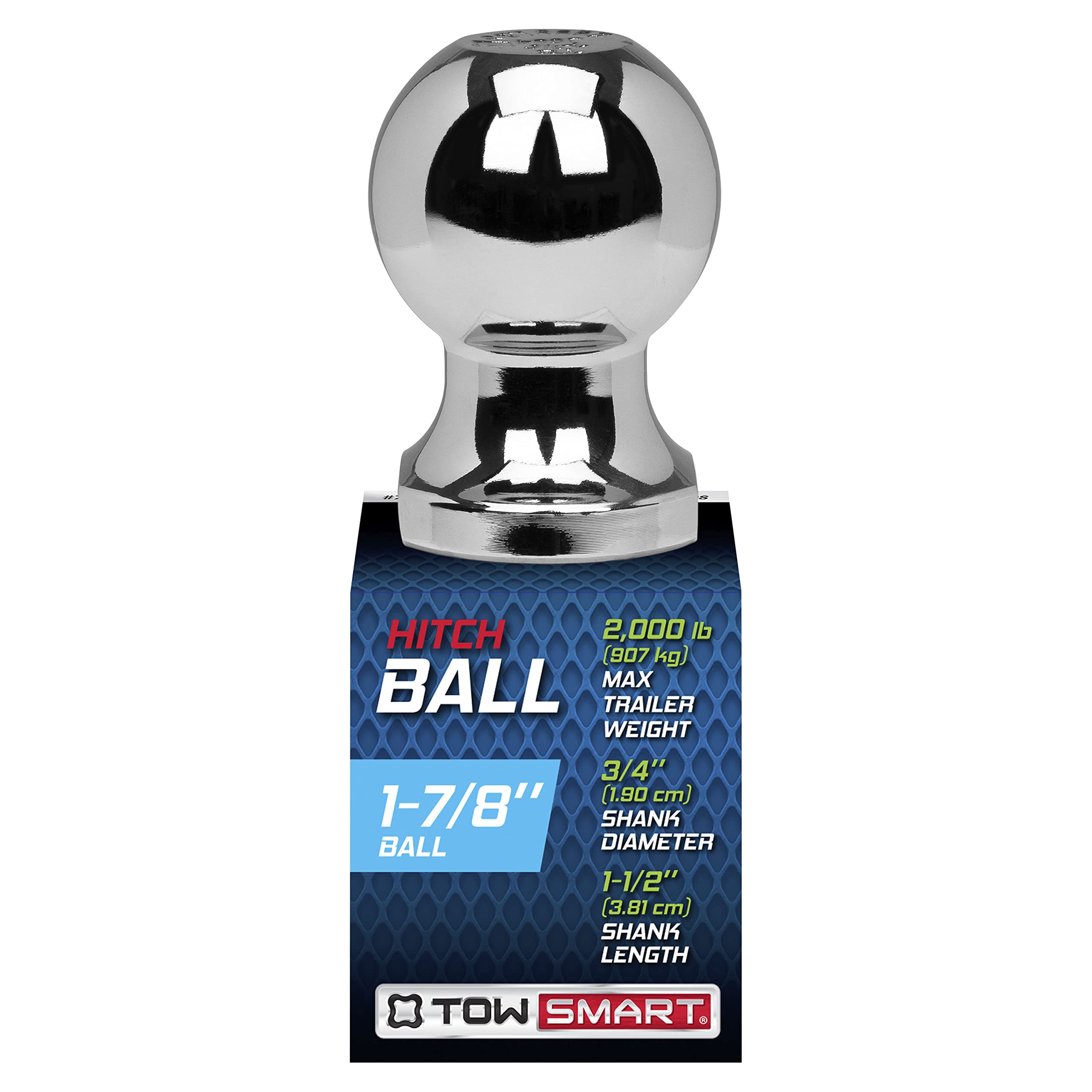 Class I TOWSMART Chrome Trailer Hitch Ball, 2,000 lb., 1-7/8 in. Ball Diameter, 3/4 in. x 1-1/2 in. Shank