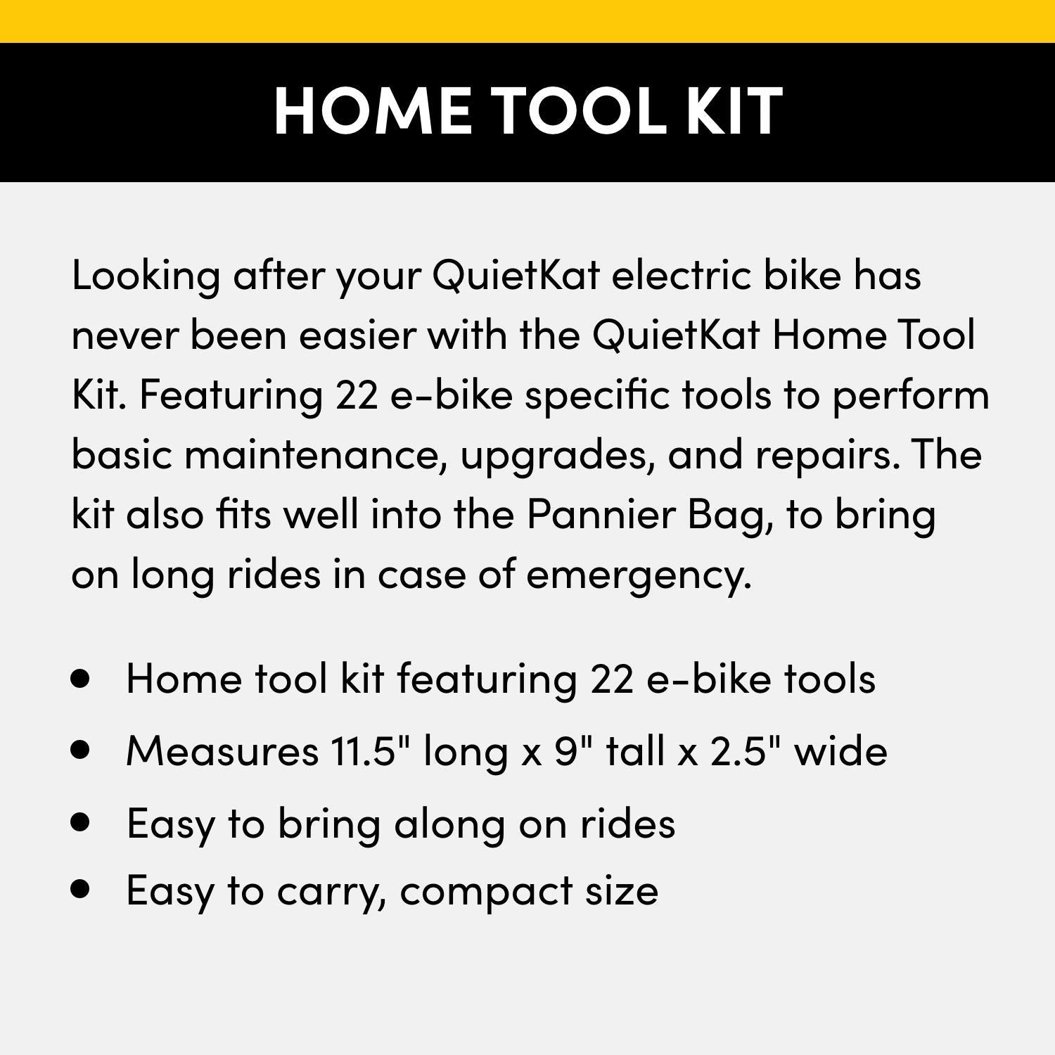 Home Tool Kit QuietKat, Featuring 22 E-Bike Tools