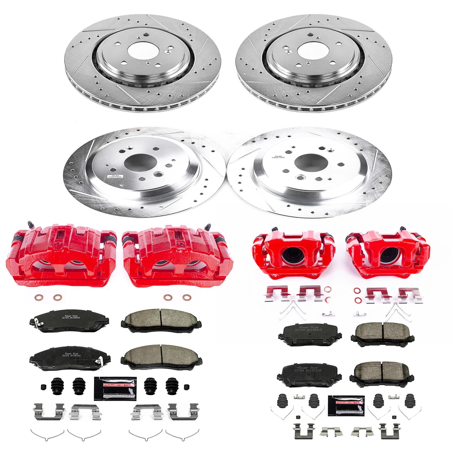 Power Stop KC6956 Evolution Sport Caliper Kit-Drilled/Slotted Rotors, Carbon Ceramic Brake Pads For Acura MDX 2014-2016 [Model Specific]