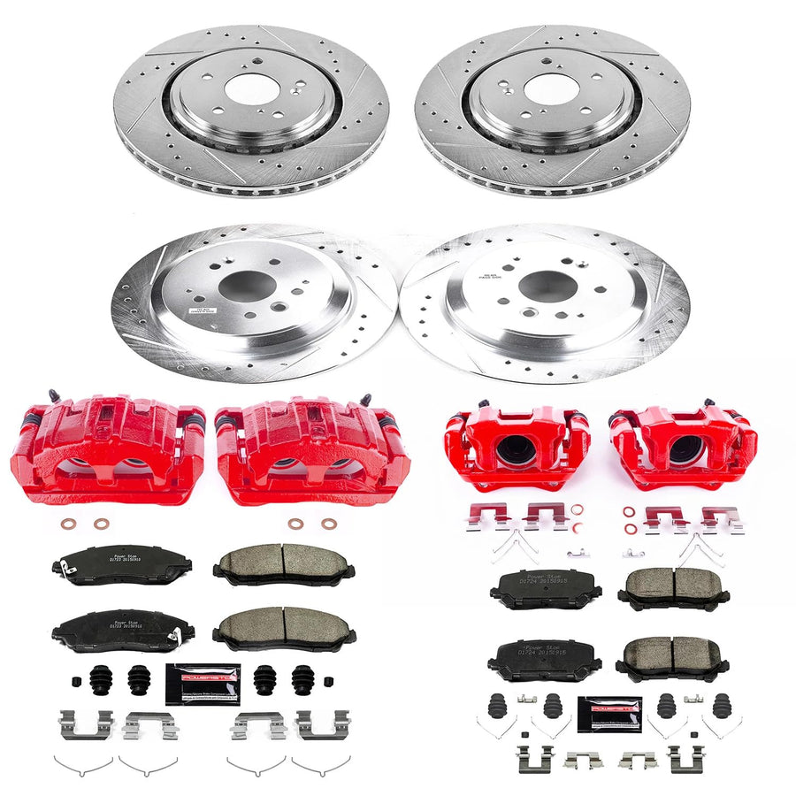 Power Stop KC6956 Evolution Sport Caliper Kit-Drilled/Slotted Rotors, Carbon Ceramic Brake Pads For Acura MDX 2014-2016 [Model Specific]