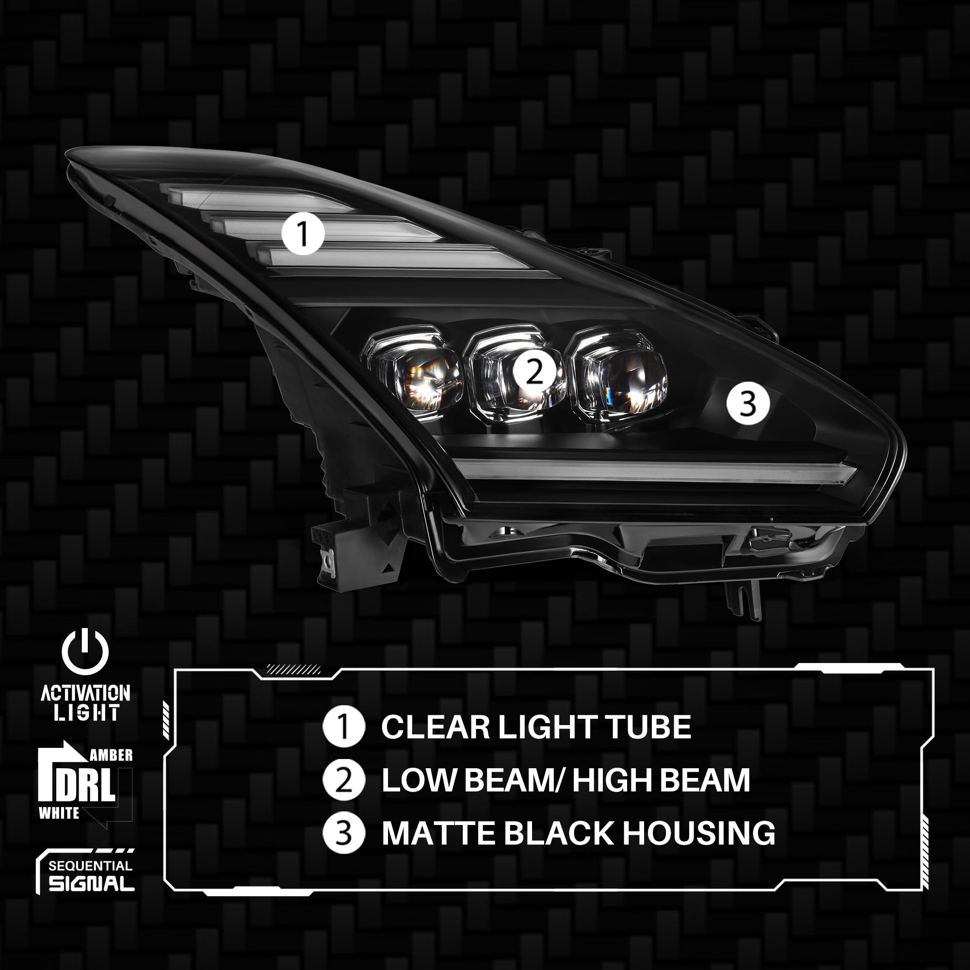 NOVA-Series AlphaRex LED Projector Headlights for 09-25 Nissan GT-R Black