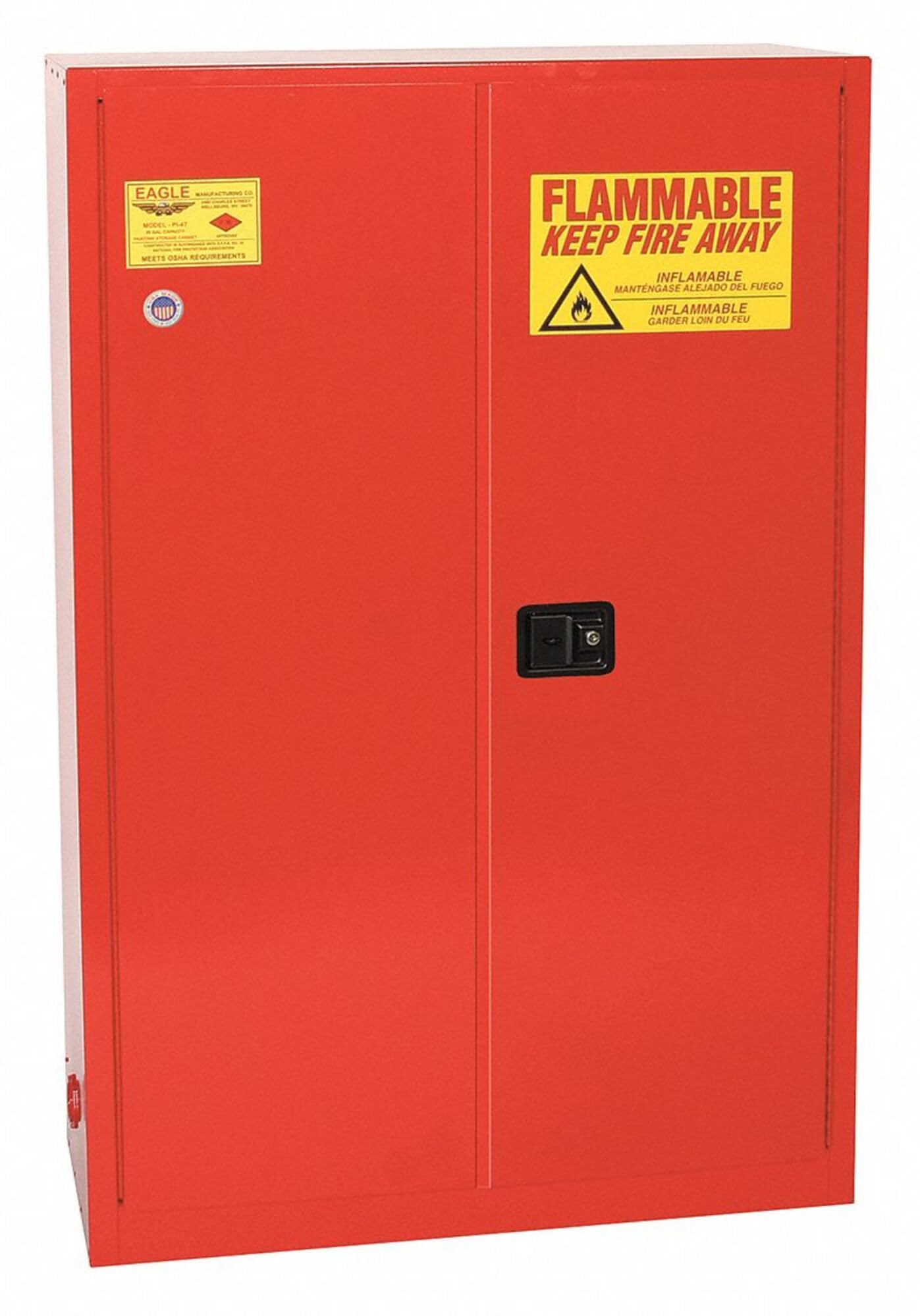 Eagle Paint & Ink 60 Gallon Safety Cabinet, 5 Shelves, 2 Door, Manual Close, Red, PI47X