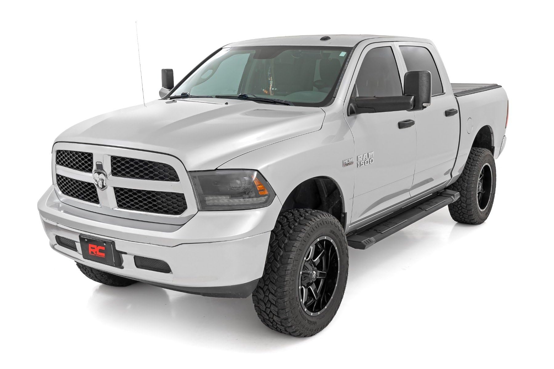 Rough Country HD2 Running Boards for 2500 (2010-2024) Crew Cab Ram 1500 (2009-2018) - 5" Wide Non-Slip Step, Easy Bolt-on Install