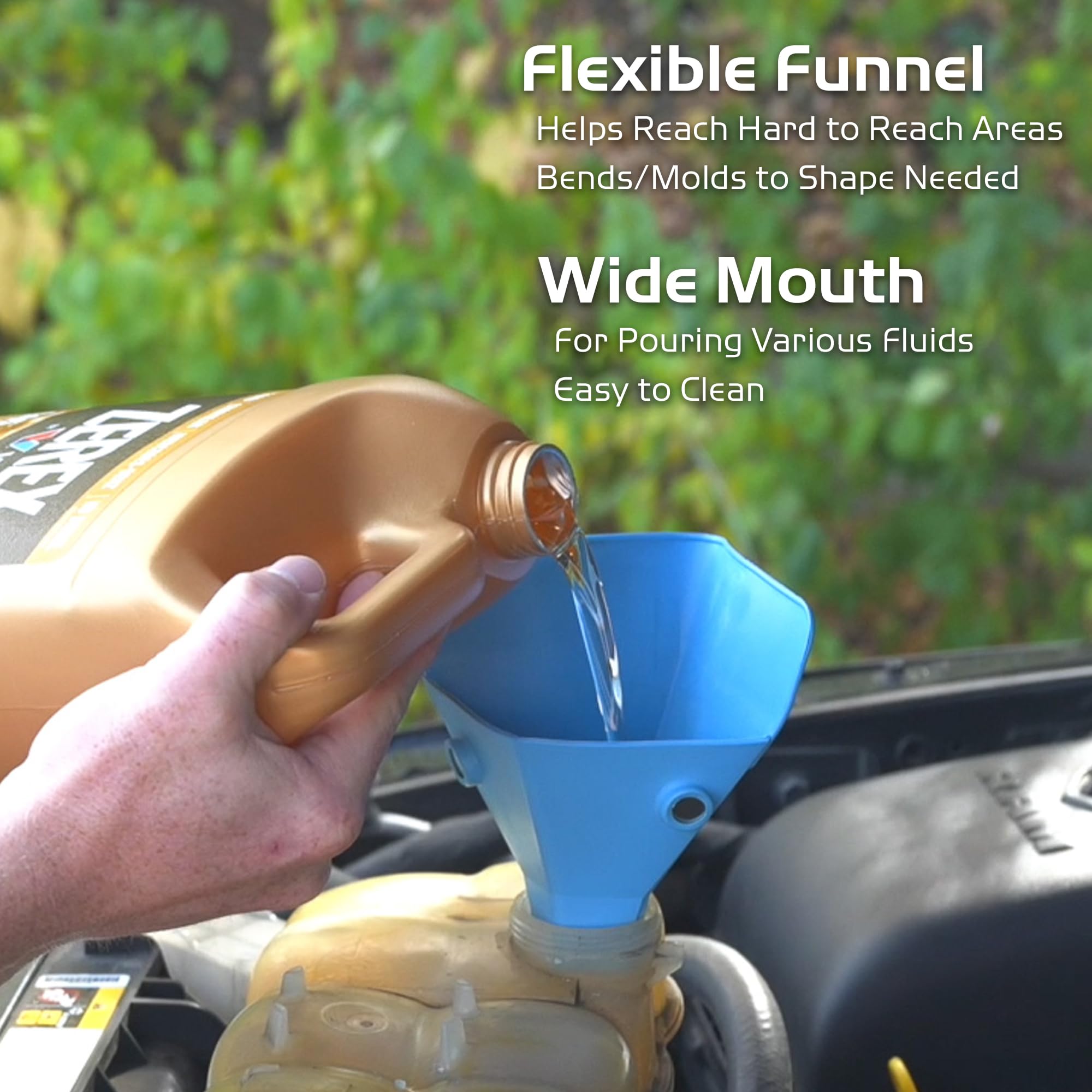 Flexible Funnel Caliber Flex & Fold for Automotive & General Use, Small Funnel, Blue