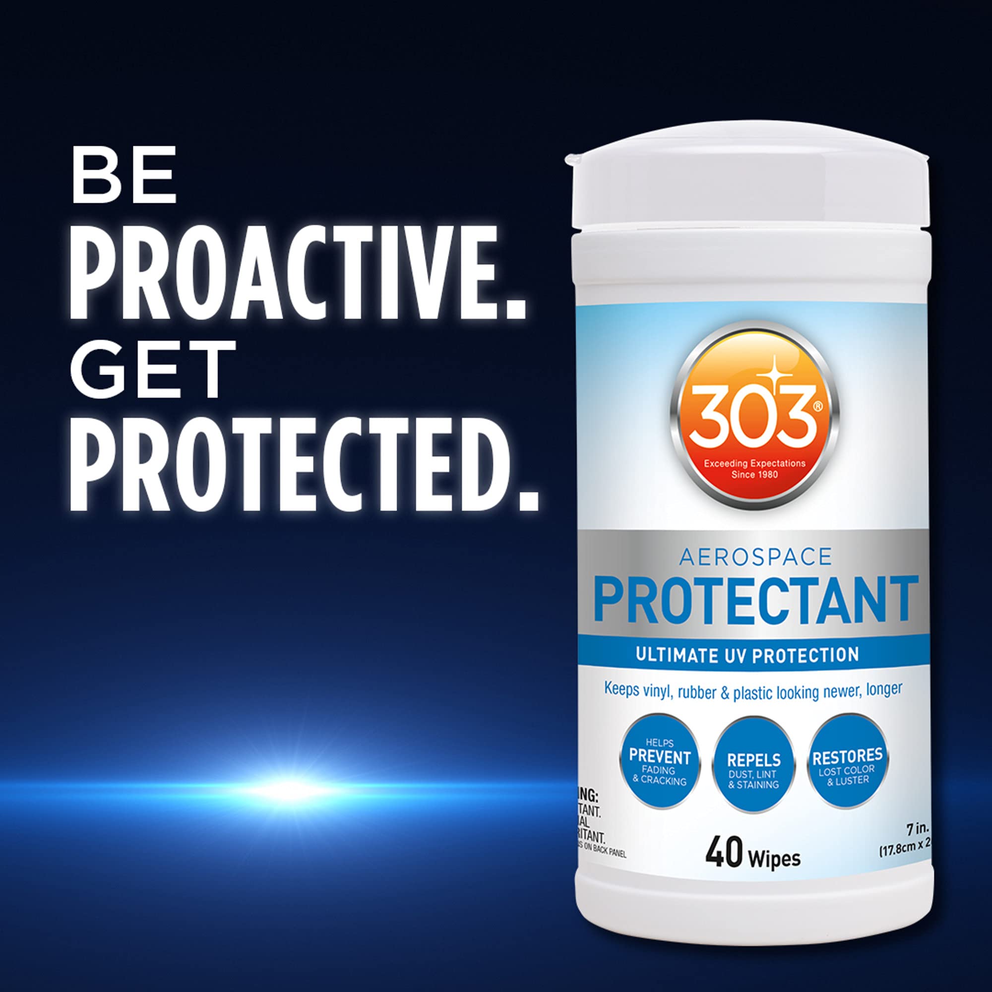 Products 303 (30321) Aerospace Protectant 40 Count Wipes - Ultimate UV Protection - Keeps vinyl, rubber, and plastic looking newer, longer, 40 Count