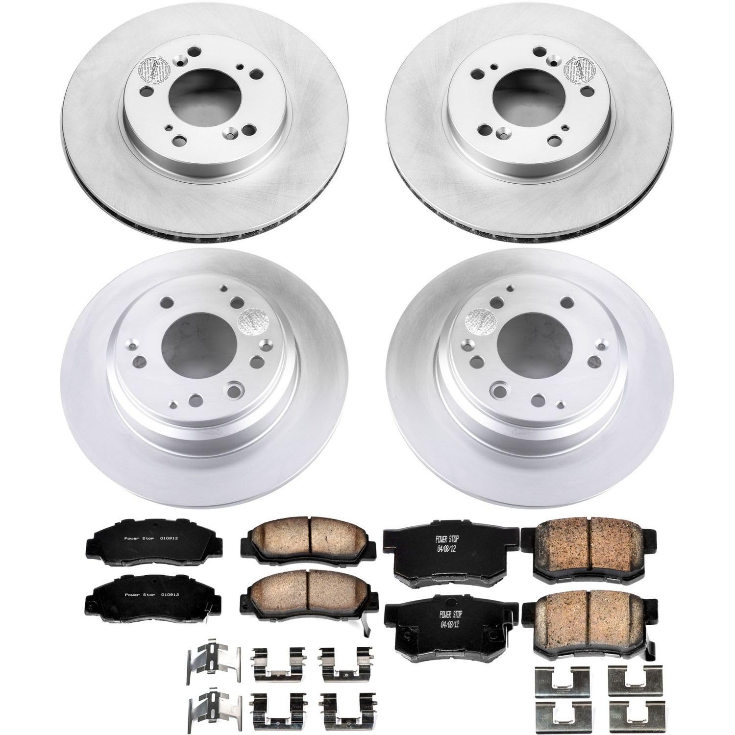 Power Stop Coated Brake Rotor and CRK2717 Ceramic Brake Pads- Front & Rear For Acura Legend 1991-1995 [Model Specific]