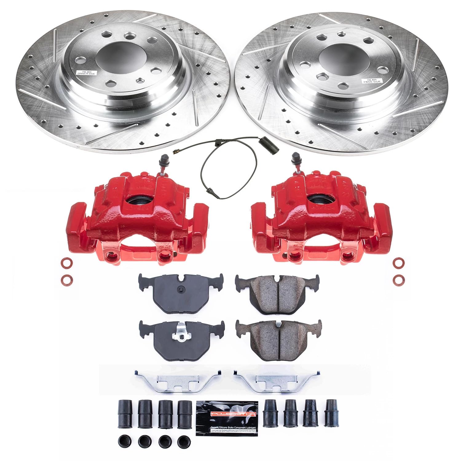 Power Stop Z23 Daily Driver Rear Caliper Kit-Drilled/Slotted Brake Rotors & Carbon-Fiber Ceramic Brake Pads KC5711