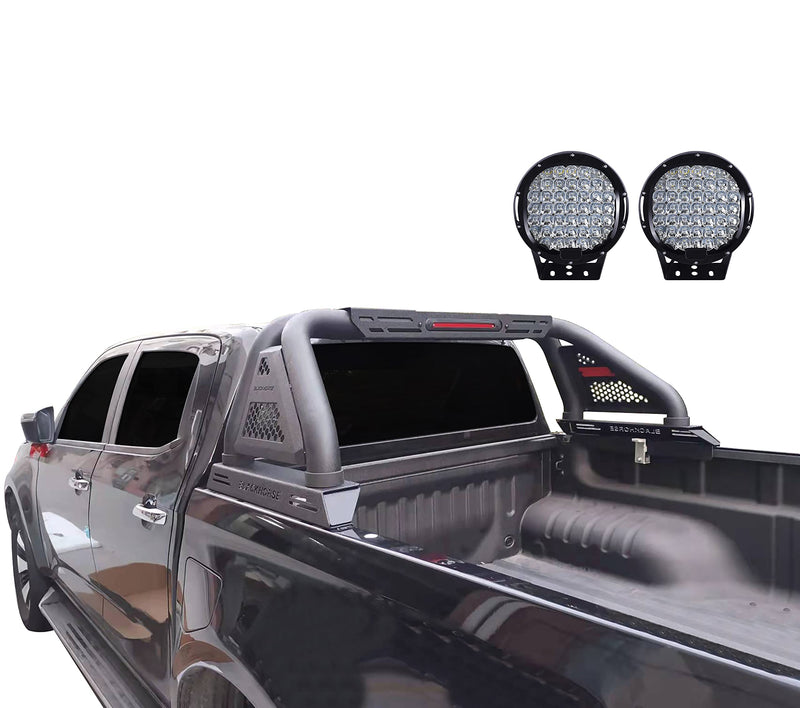 Classic PRO Black Horse Roll Bar Incl.Set of 9 Black Round LED Light Modular Textured Compatible with Tonneau Covers Fits 2015-2024 GMC Canyon|2015-2024 Chevrolet Colorado-RB05MT-PL69B