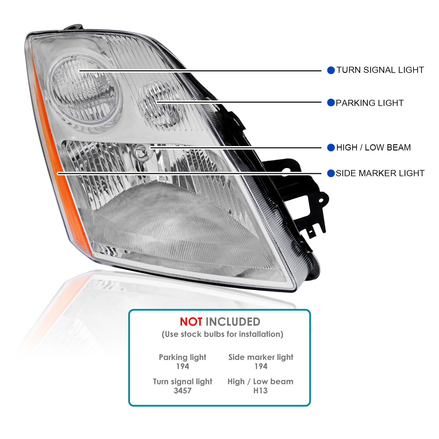 Chrome Headlights SPEC-D TUNING Compatible with 2007-2009 Nissan Sentra, Left + Right Pair Headlamps Assembly