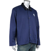 FR Treated Ironcat Cotton Sateen Jacket, 9 oz., Anodized Snaps, Interior Pocket, Pop-up Welders Collar, Scribe Pocket, Navy, Large (7050N/L)
