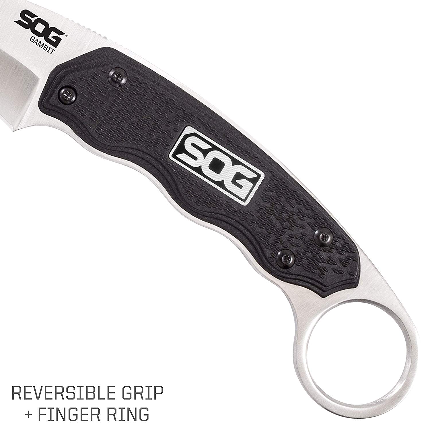 SOG Karambit Survival Knife - Gambit Curved Security Belt Knife, Full Tang Fixed 2.6 Inch Blade w/Hard Nylon Sheath and Adjustable Clip (GB1001-CP), Black
